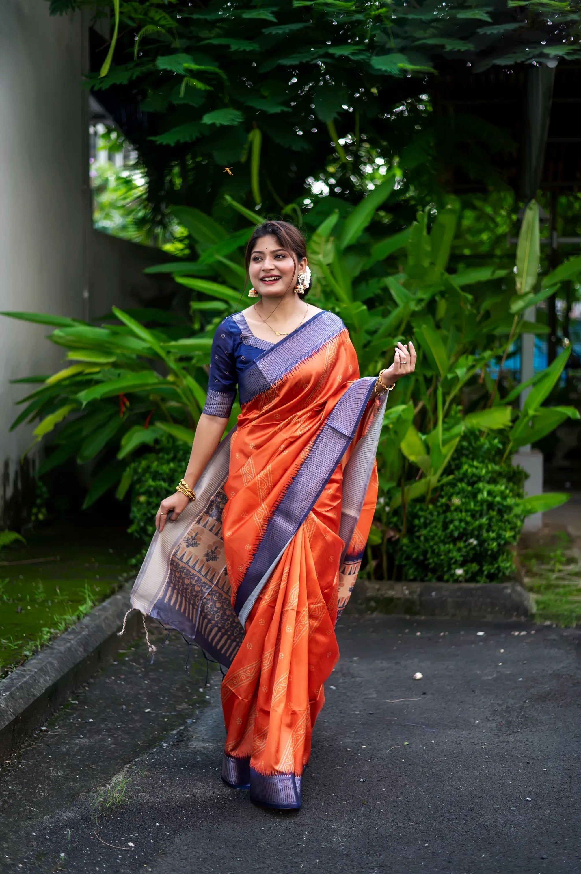 Premium Soft Desi Raw Silk Floral Printed Saree (Product Code: AS-846)
