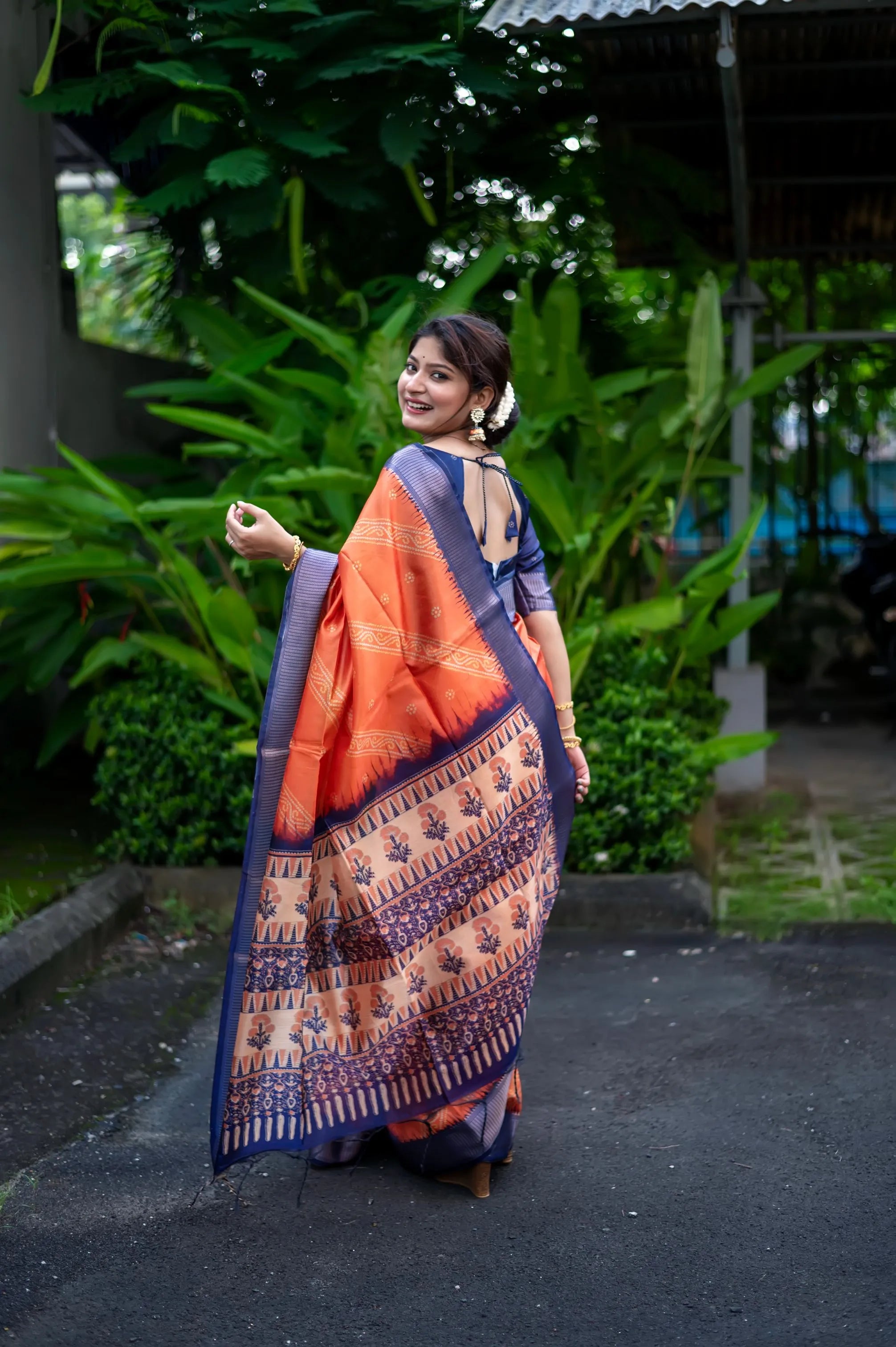 Premium Soft Desi Raw Silk Floral Printed Saree (Product Code: AS-846)