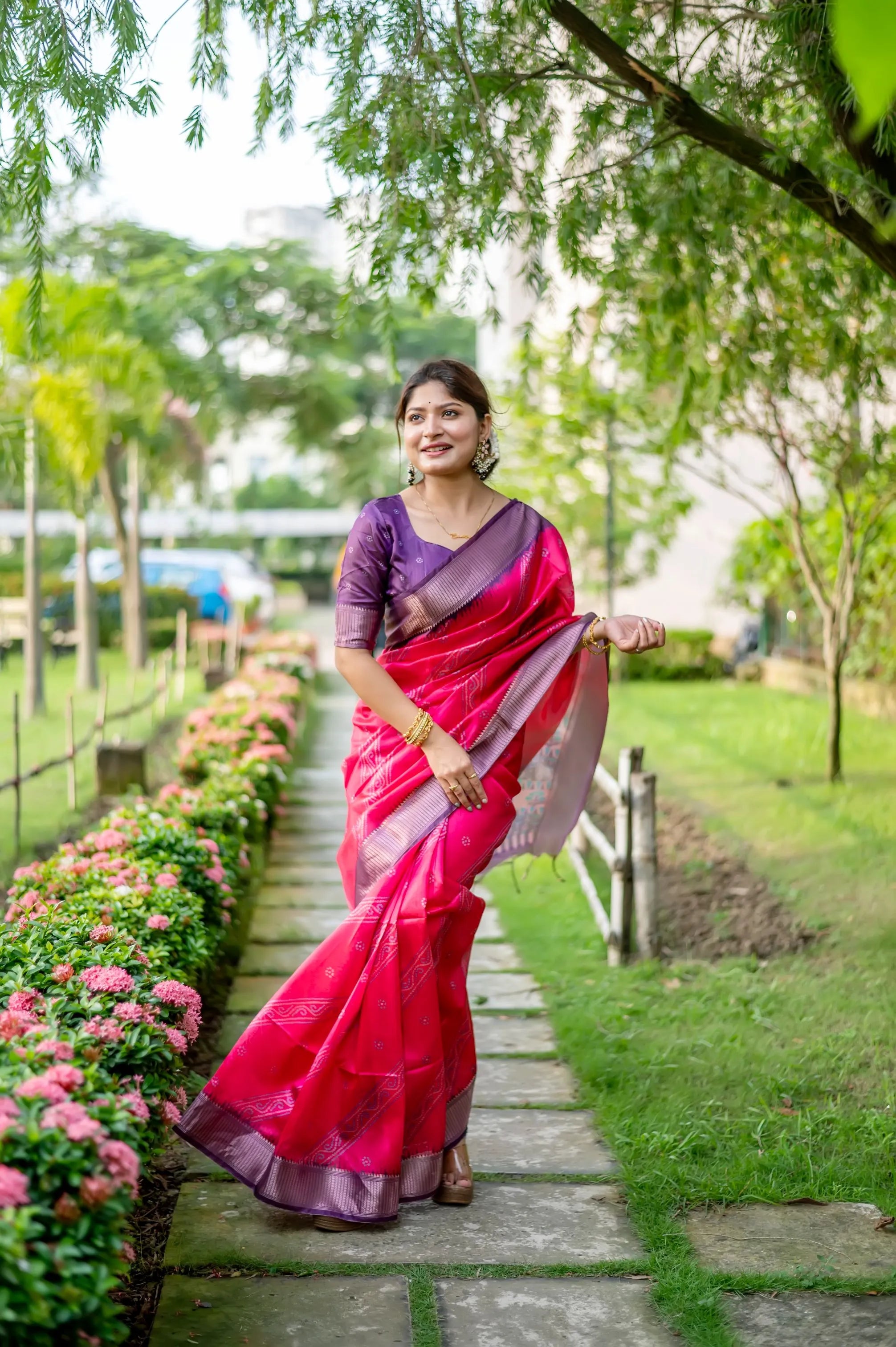 Premium Soft Desi Raw Silk Floral Printed Saree (Product Code: AS-846)