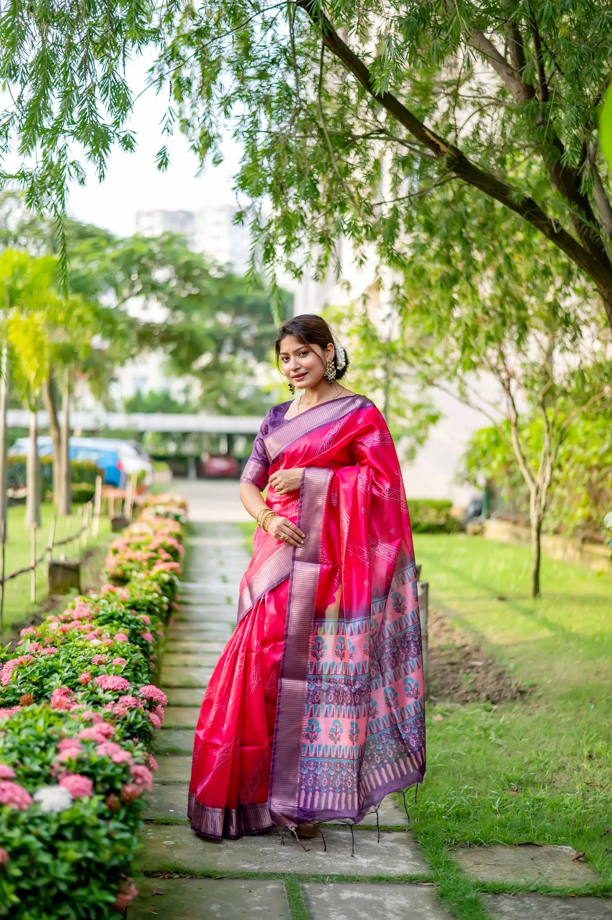 Premium Soft Desi Raw Silk Floral Printed Saree (Product Code: AS-846)