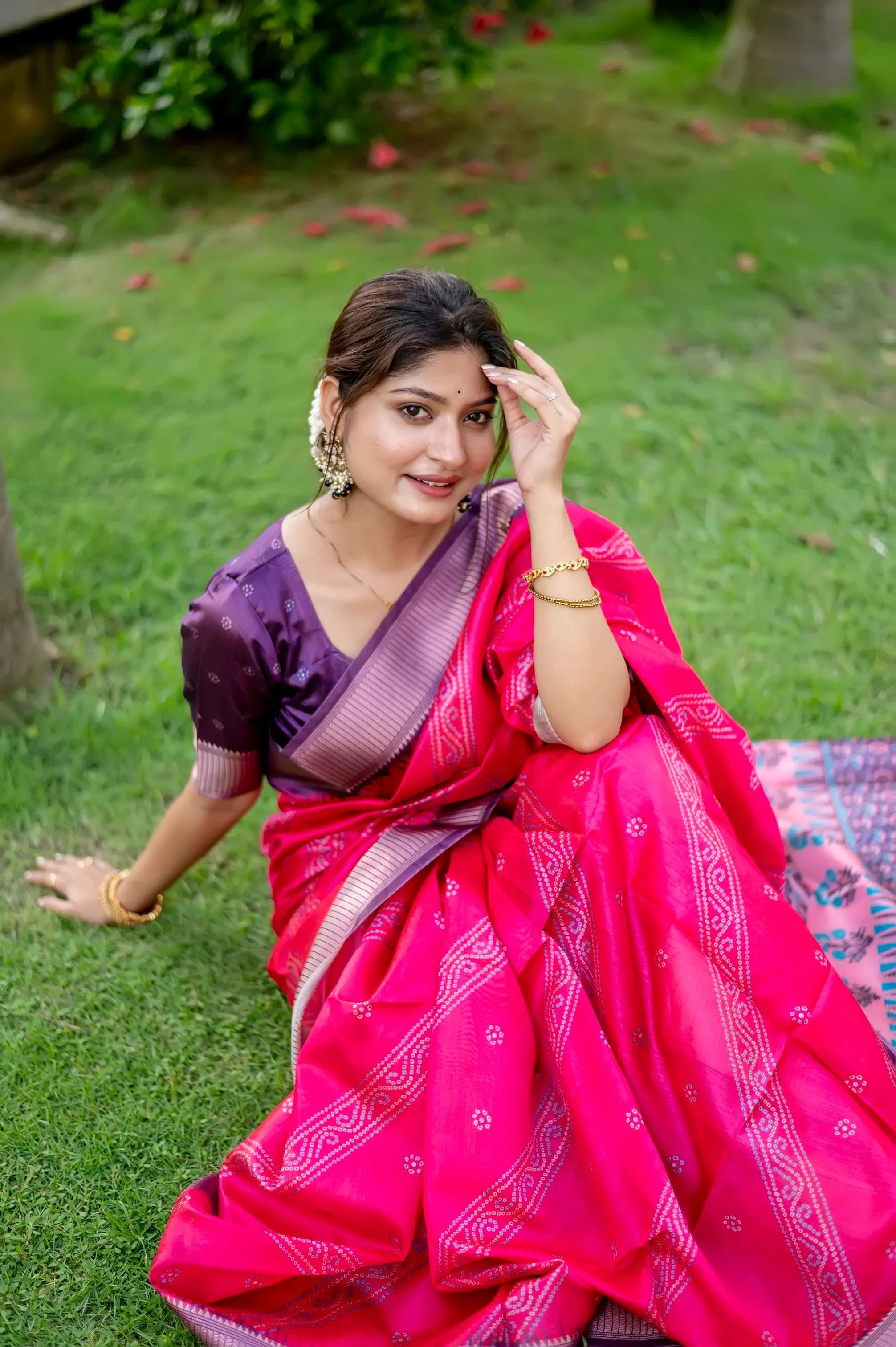 Premium Soft Desi Raw Silk Floral Printed Saree (Product Code: AS-846)