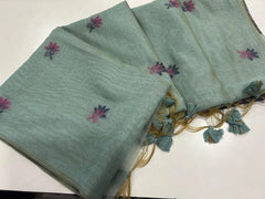 Pichwai Lotus Floral Weaving Muga Cotton Saree