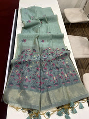 Pichwai Lotus Floral Weaving Muga Cotton Saree