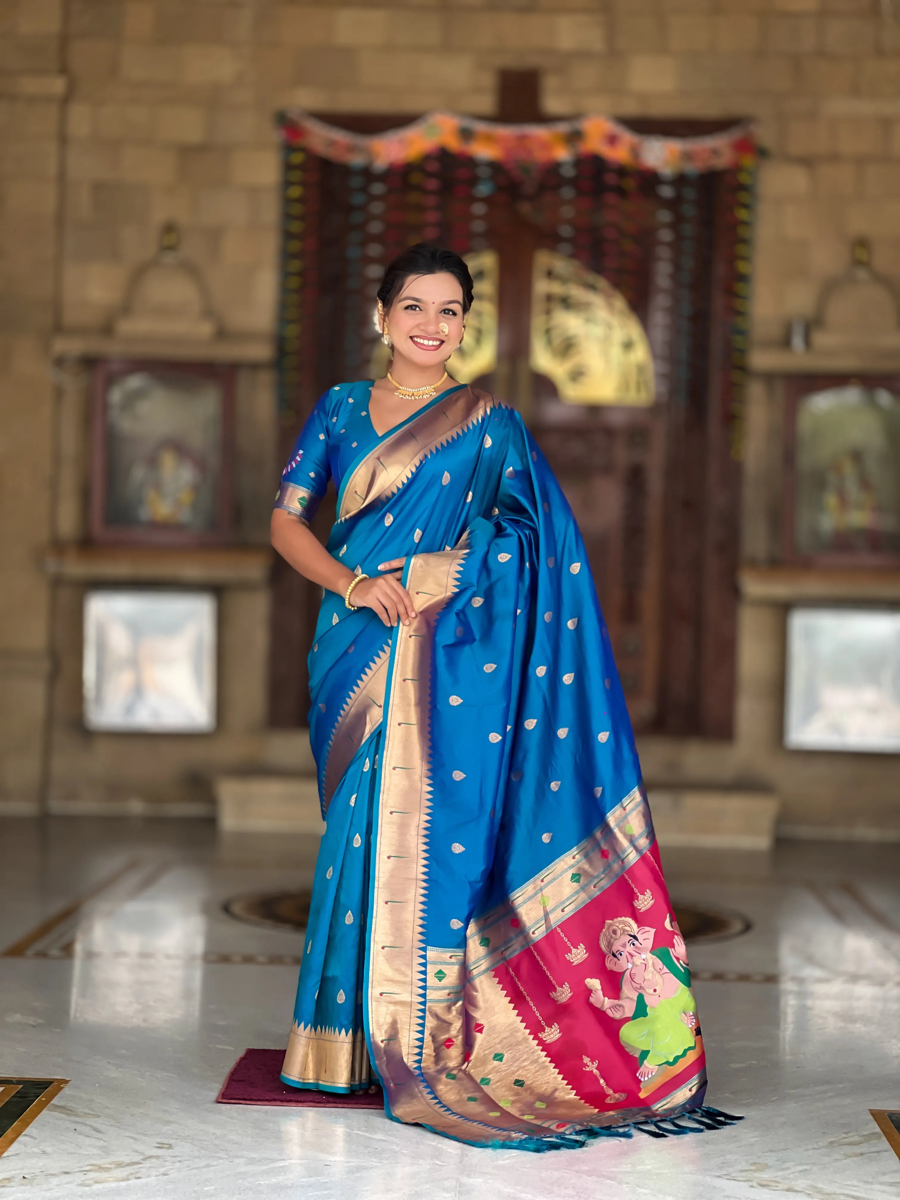 Soft Silk Ganpati Designer Paithani Saree
