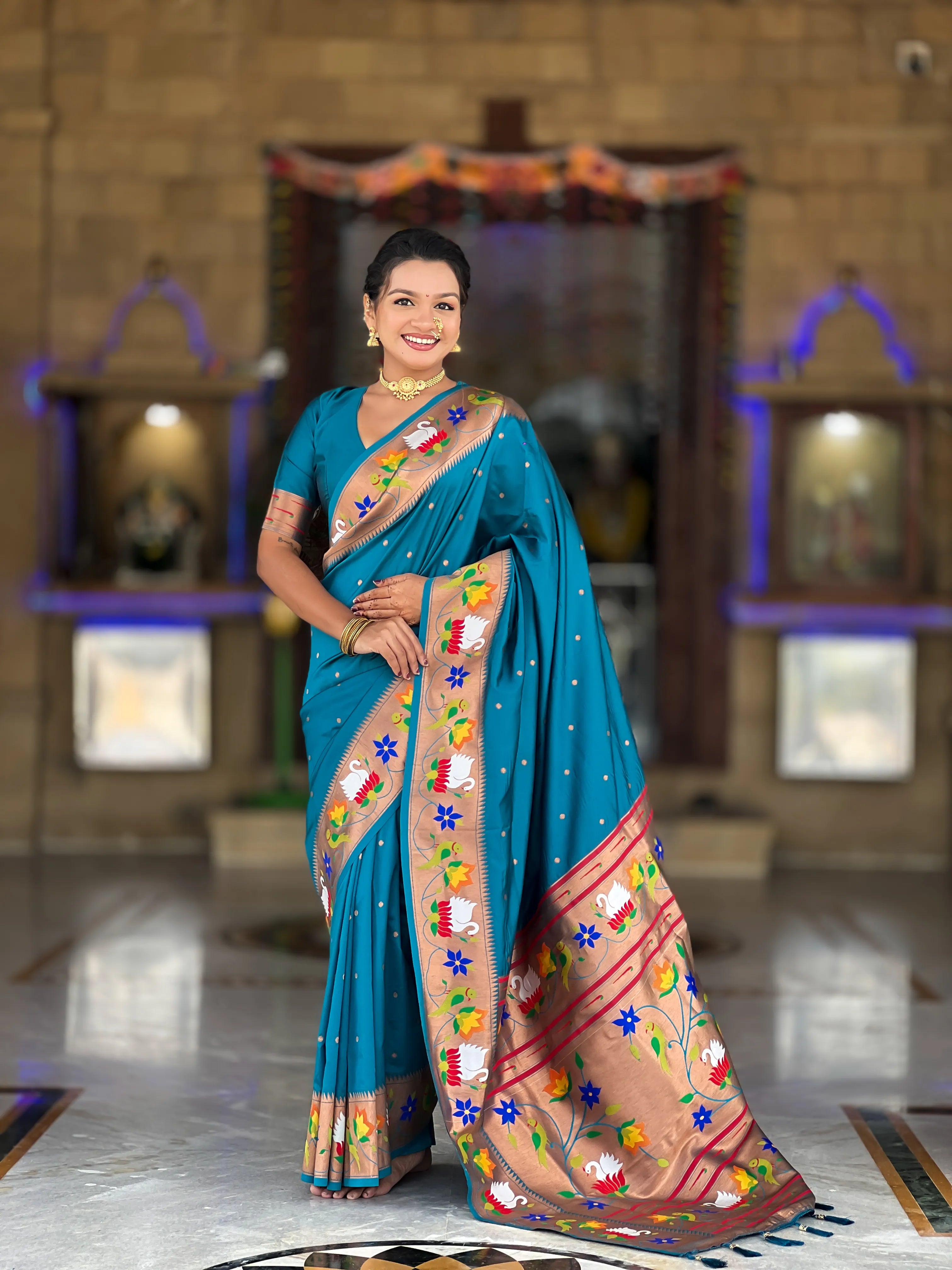 Soft Silk Meenakari Rajhans Lotus Pallu Saree