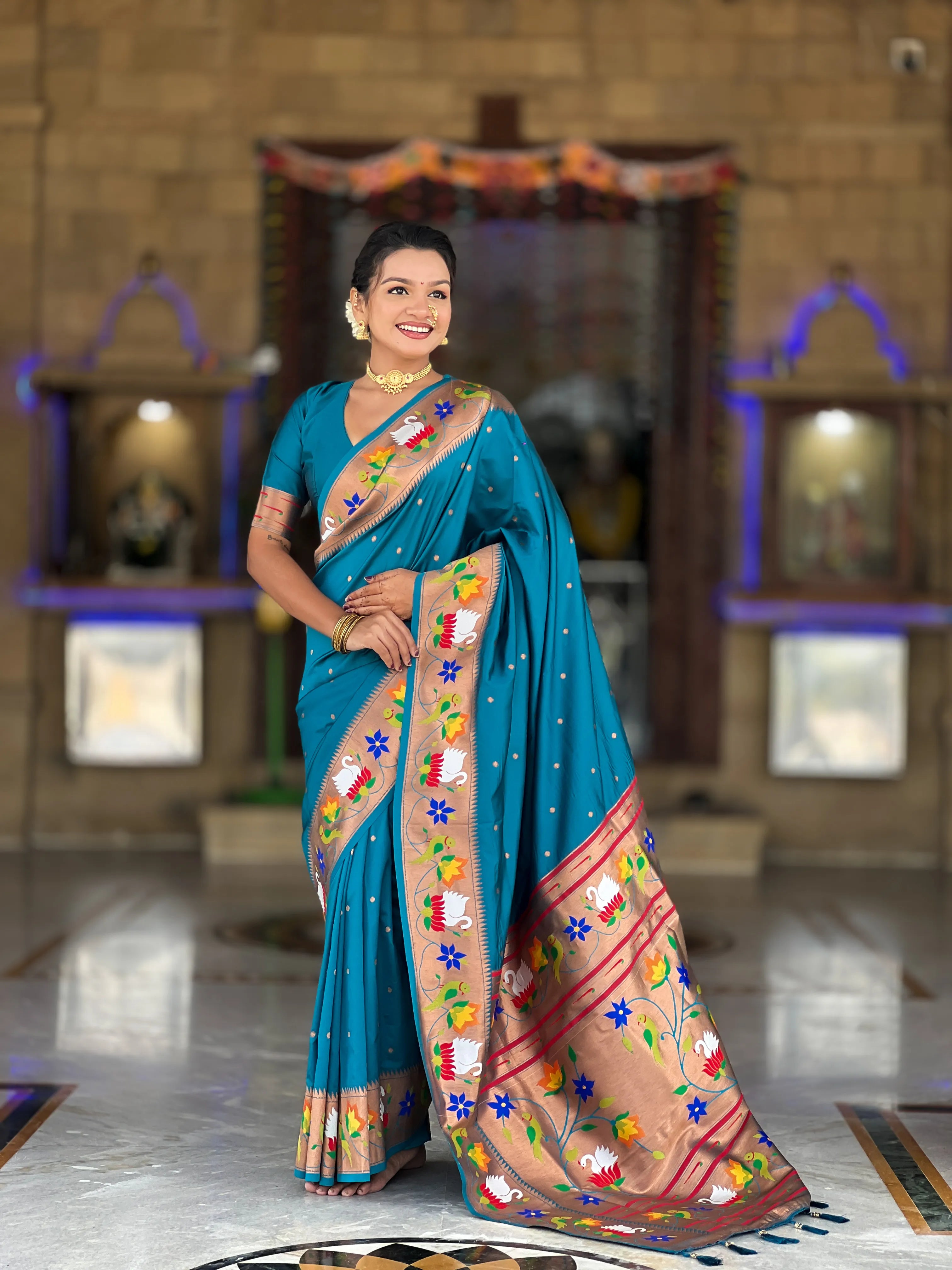 Soft Silk Meenakari Rajhans Lotus Pallu Saree