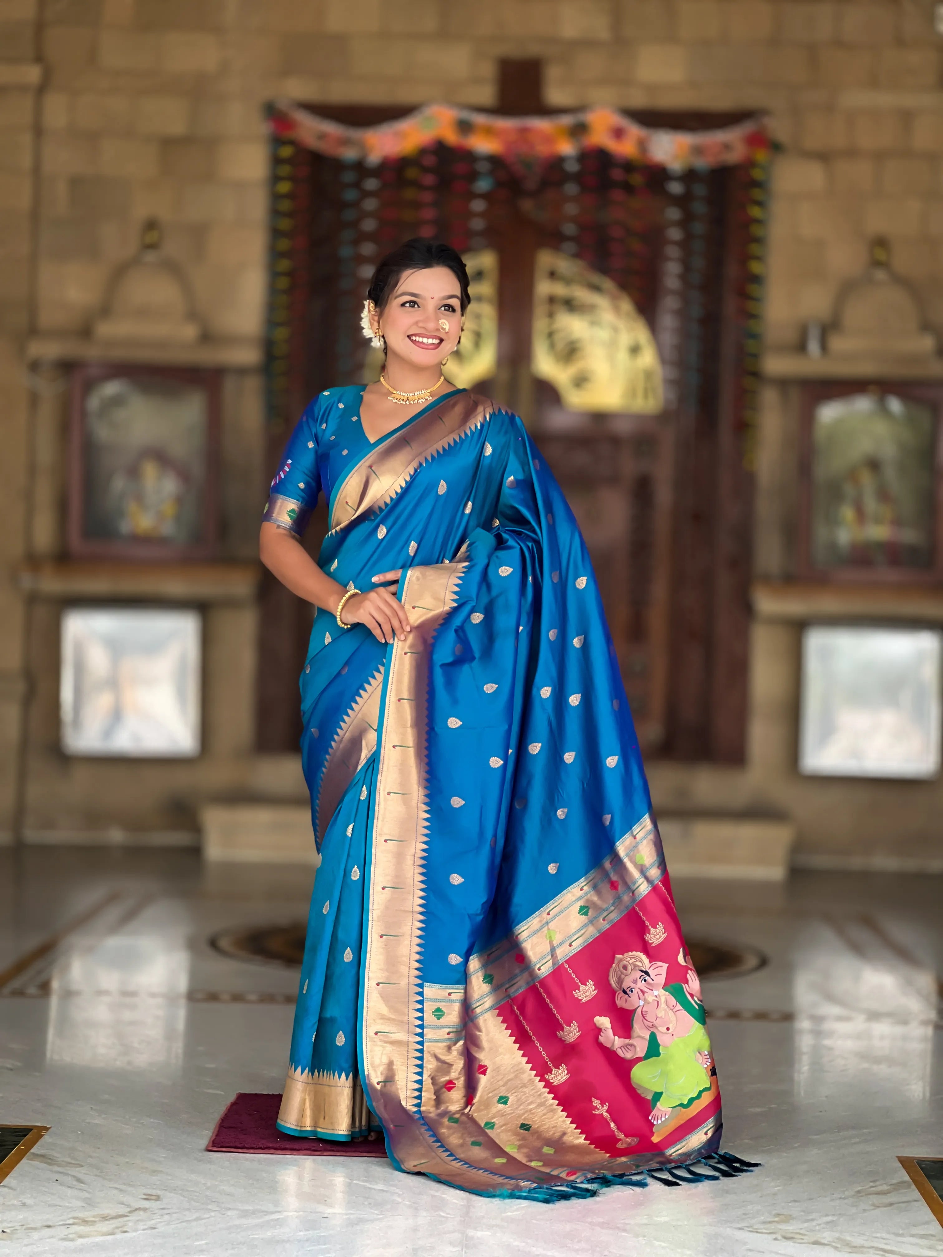 Soft Silk Ganpati Designer Paithani Saree