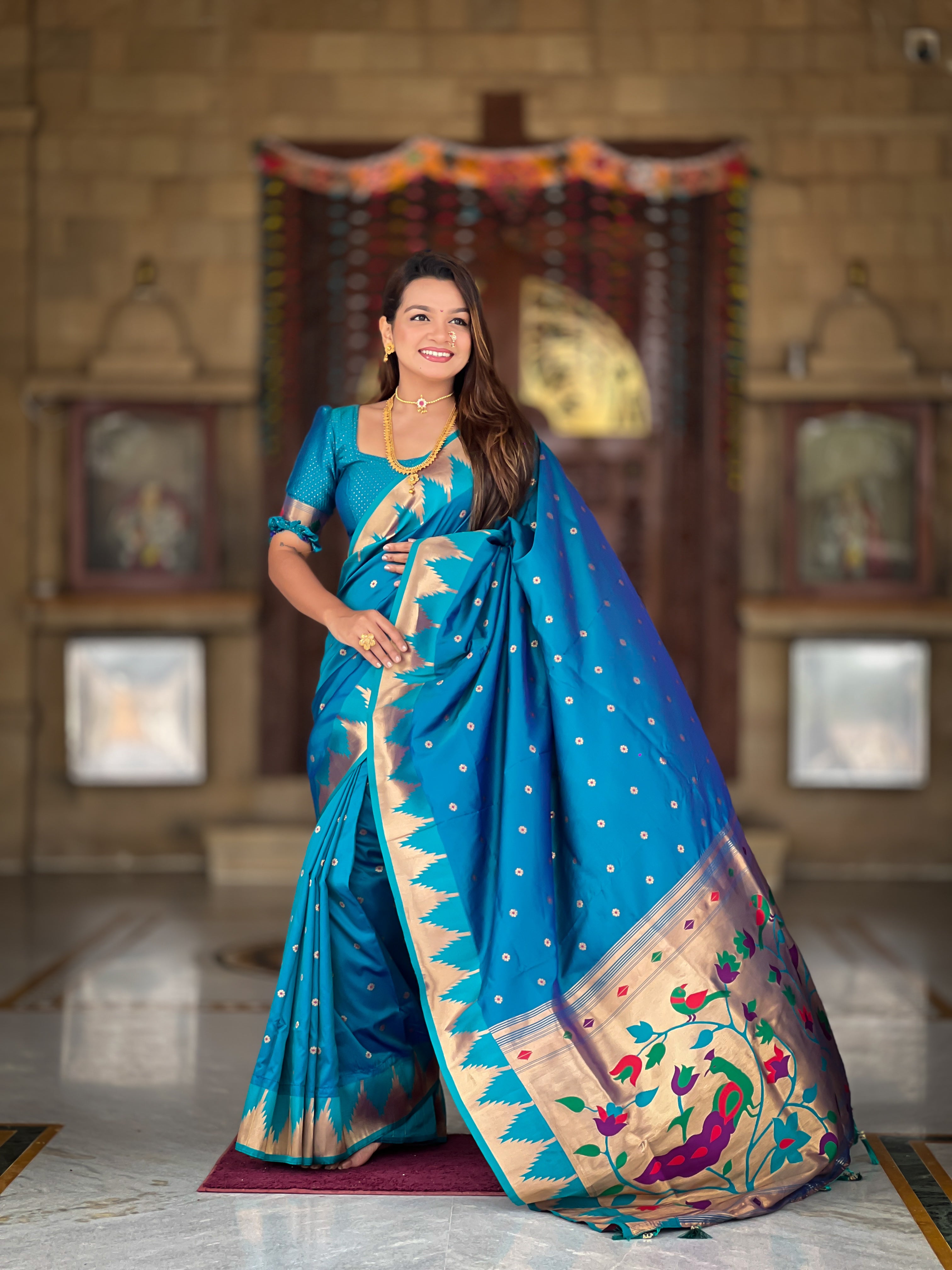 Soft Silk Designer Temple Paithani Saree