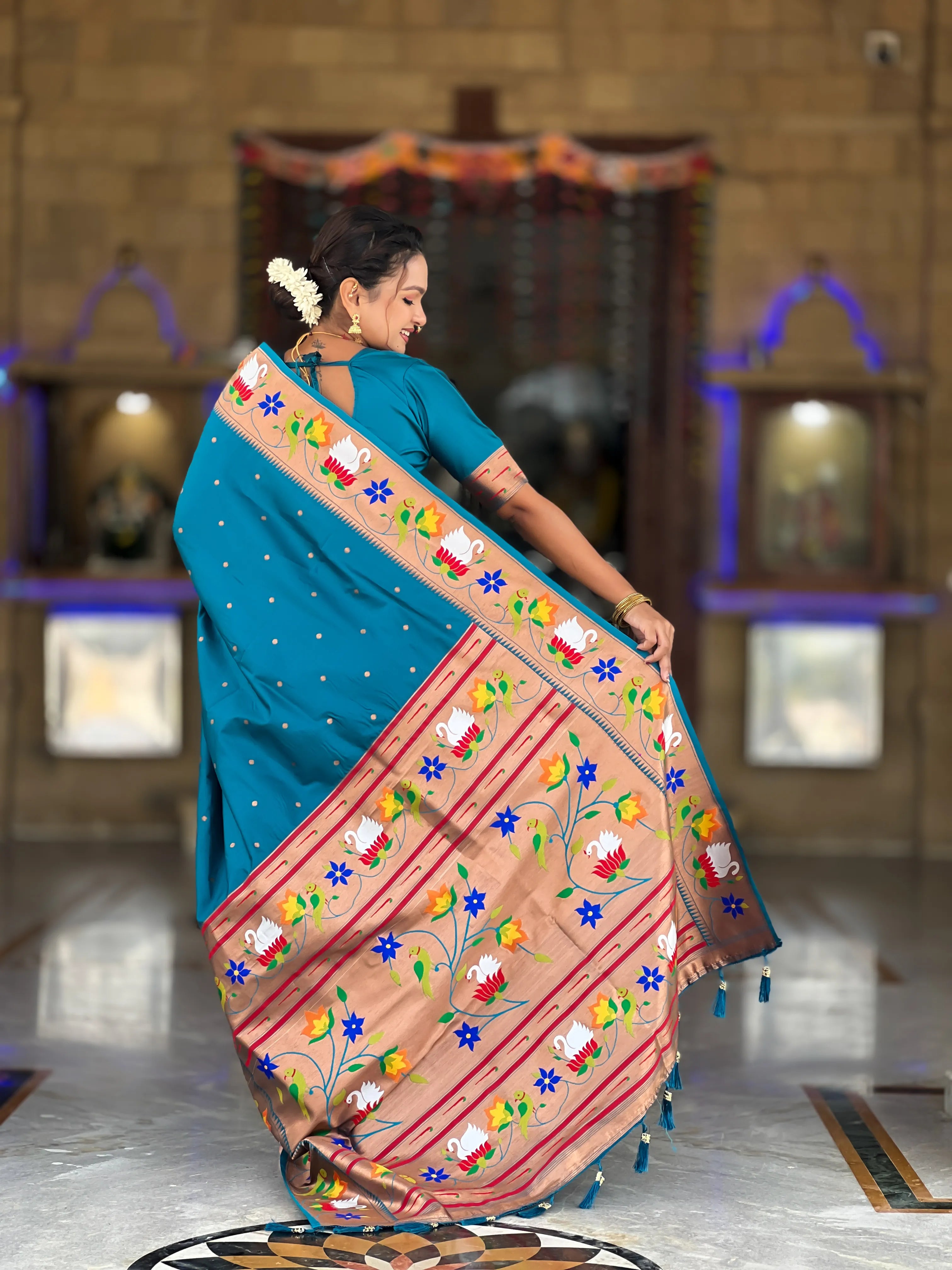 Soft Silk Meenakari Rajhans Lotus Pallu Saree
