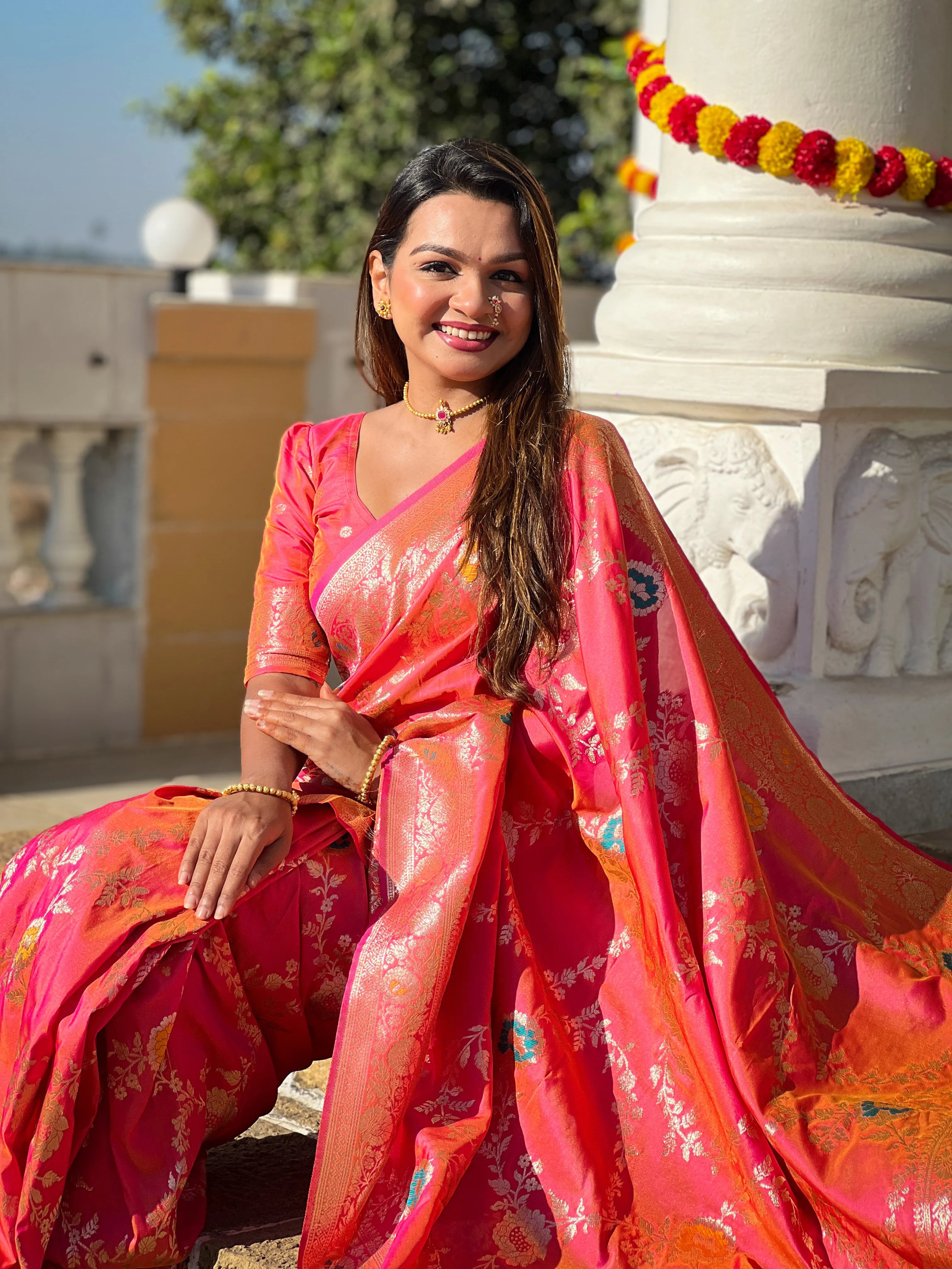 Soft Banarasi Silk Copper Zari Weaving Saree