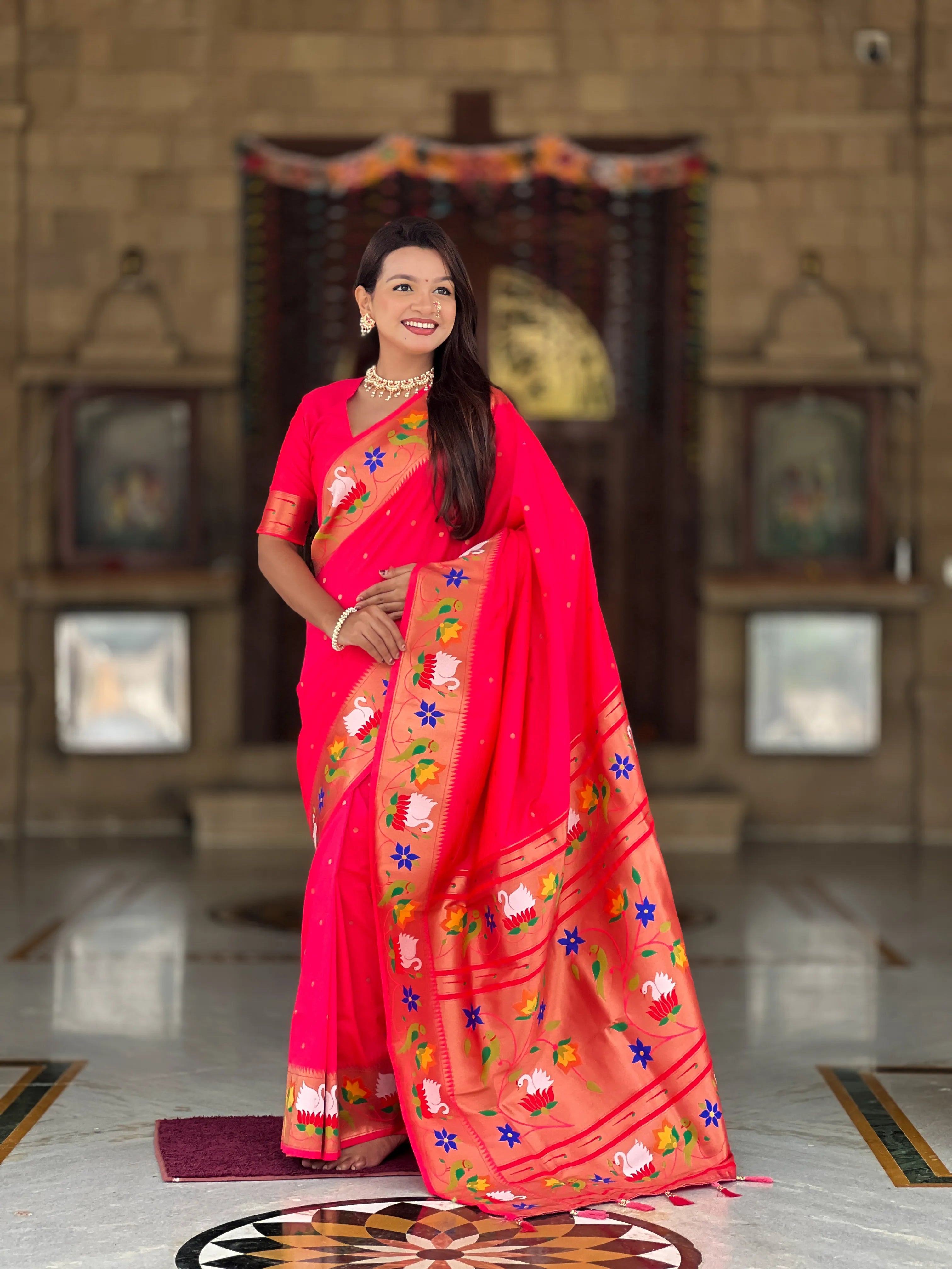 Soft Silk Meenakari Rajhans Lotus Pallu Saree