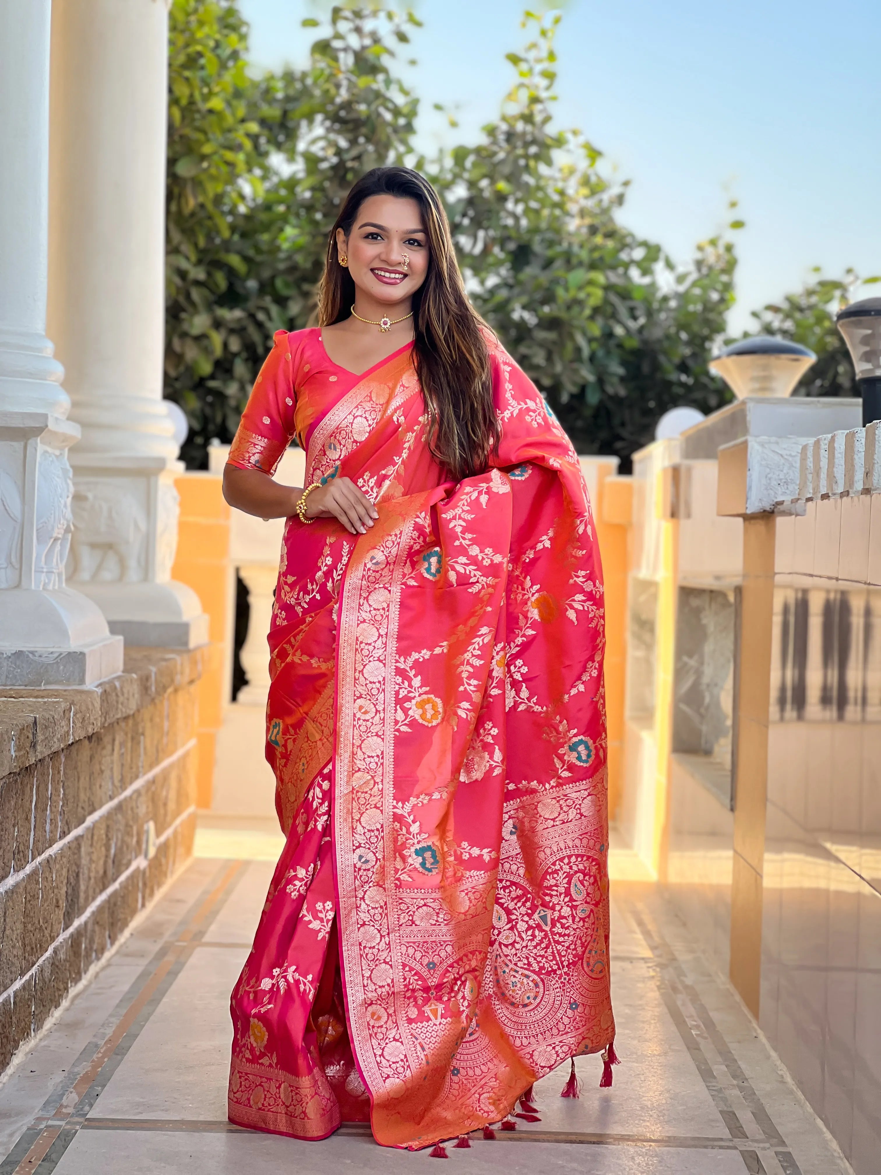 Soft Banarasi Silk Copper Zari Weaving Saree