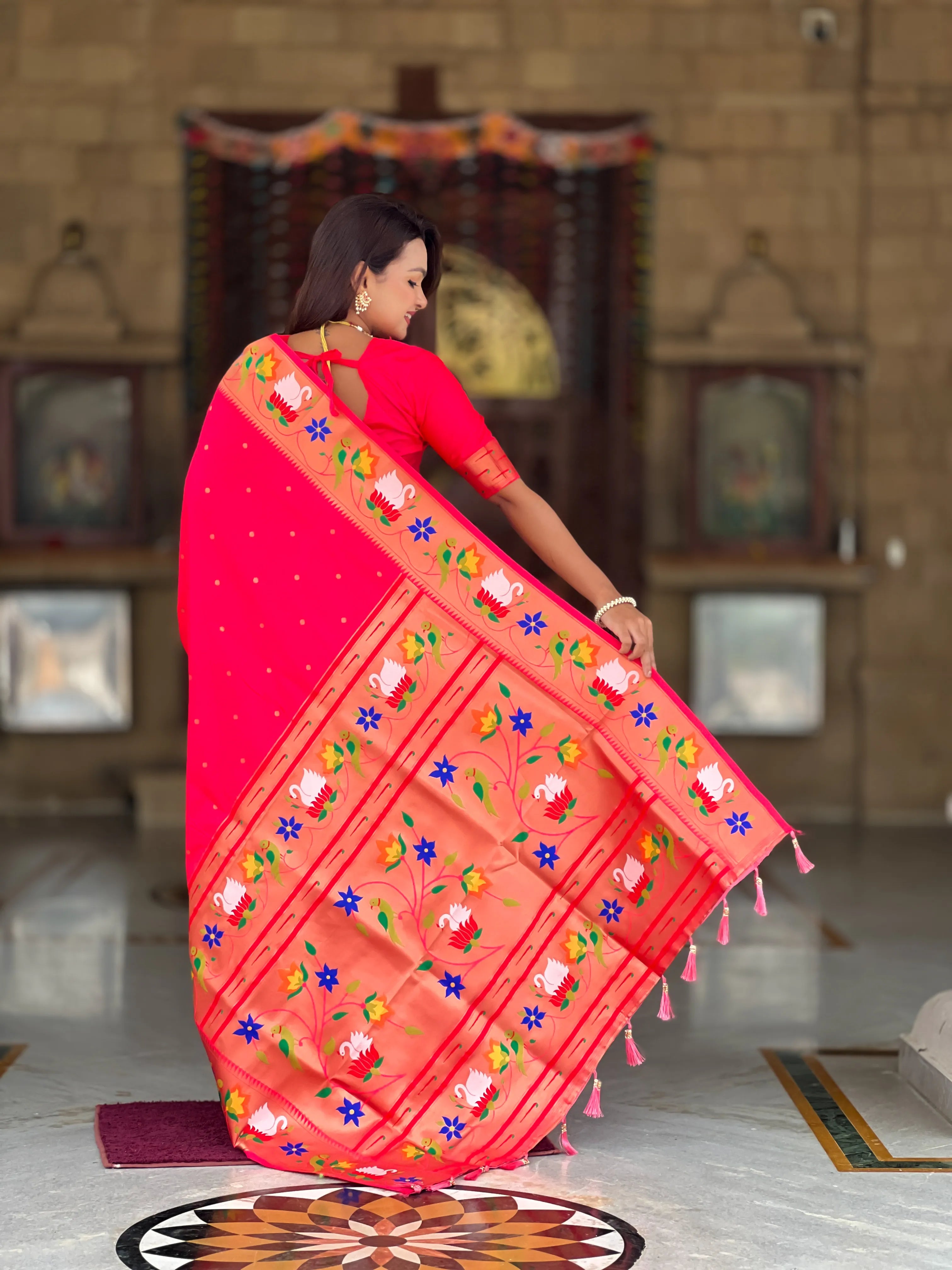 Soft Silk Meenakari Rajhans Lotus Pallu Saree