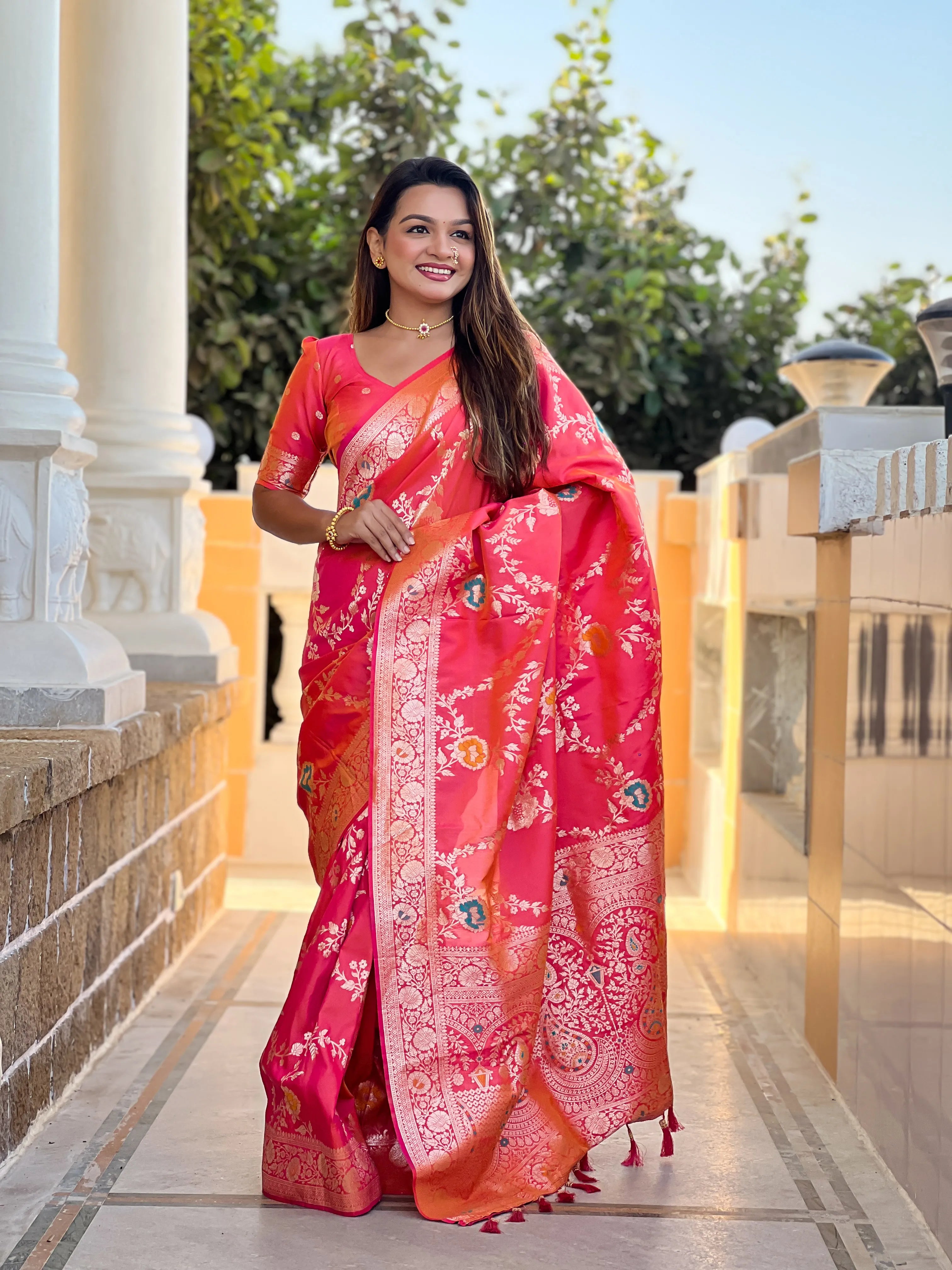 Soft Banarasi Silk Copper Zari Weaving Saree
