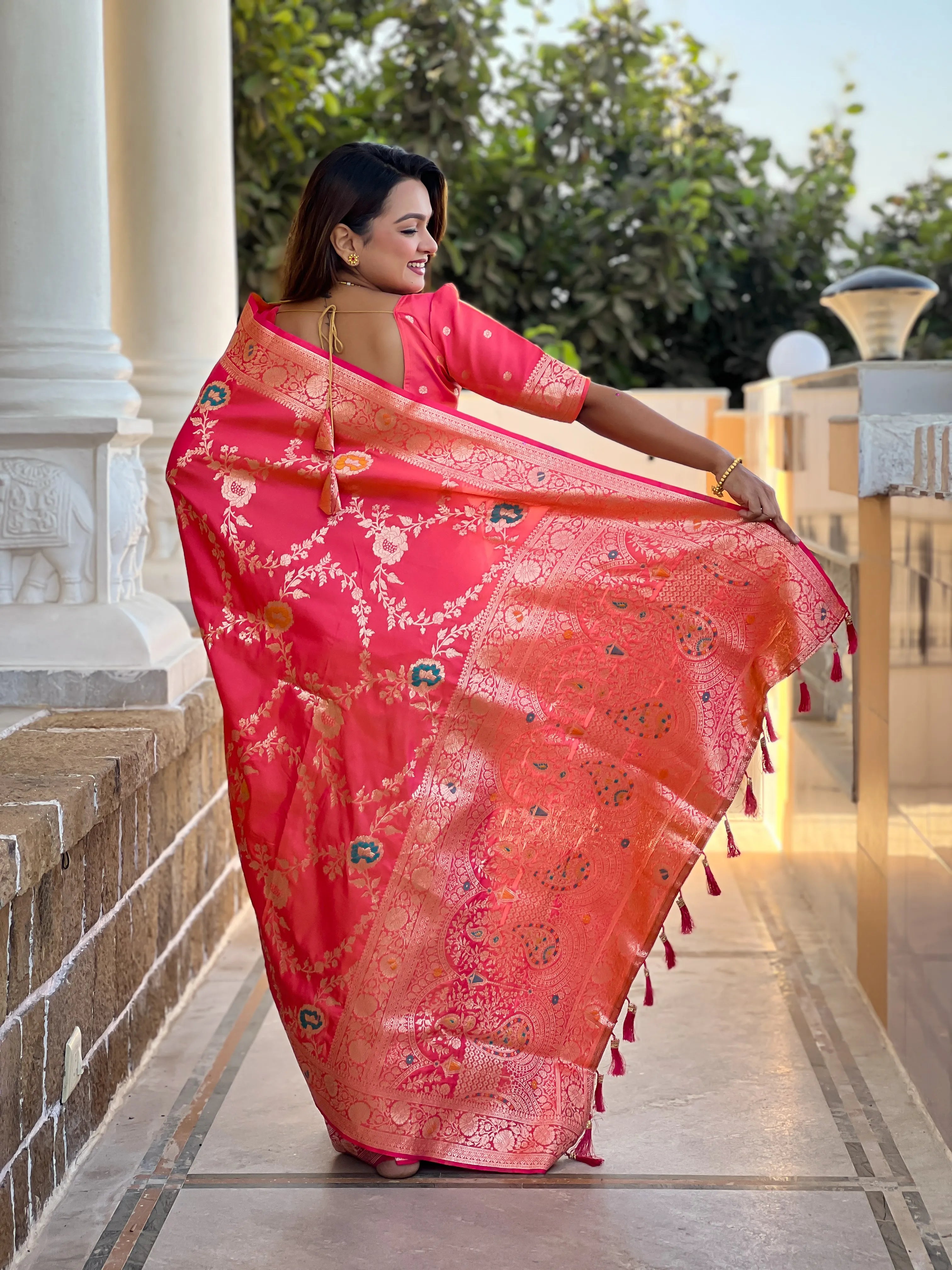 Soft Banarasi Silk Copper Zari Weaving Saree