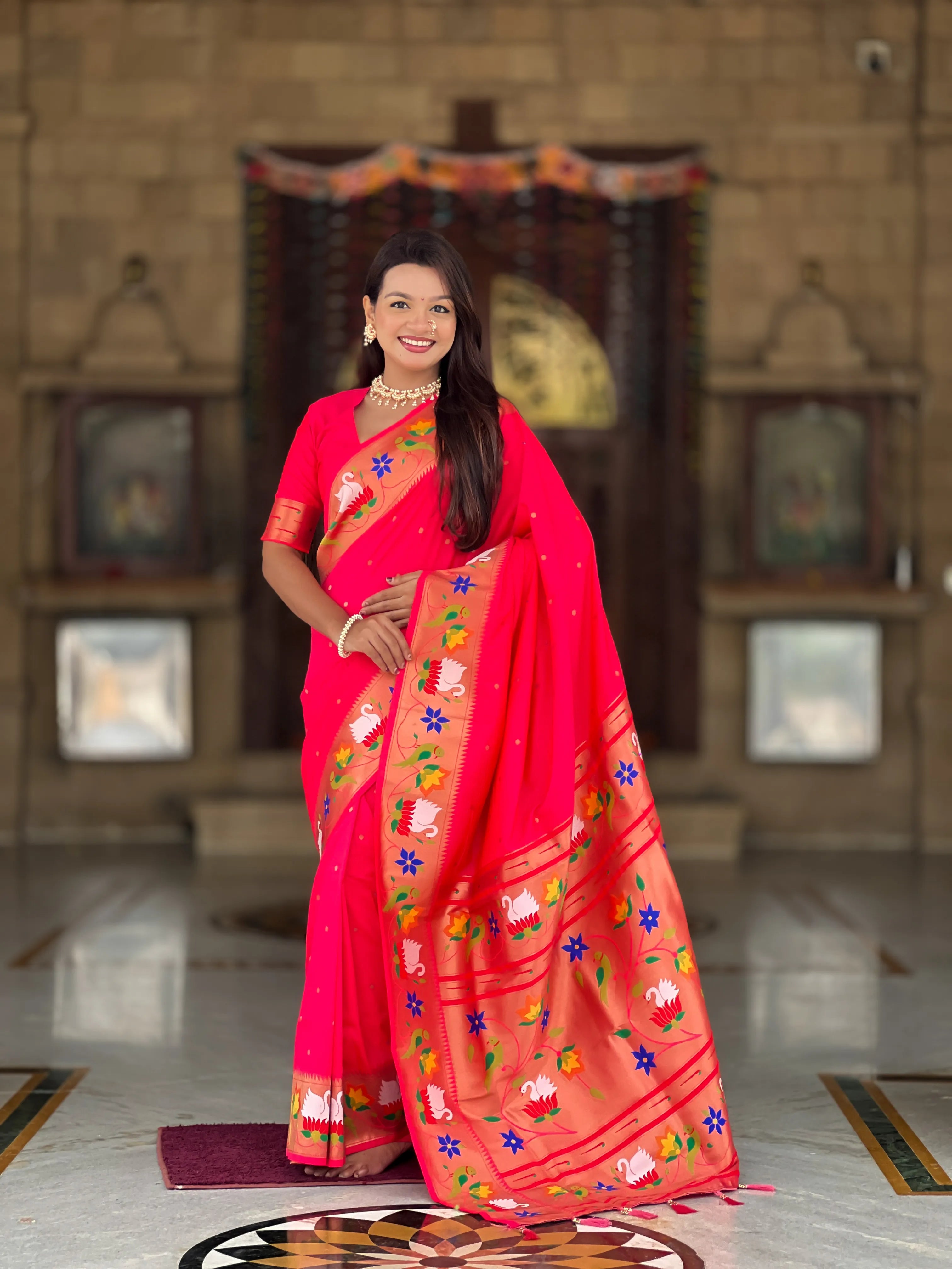 Soft Silk Meenakari Rajhans Lotus Pallu Saree