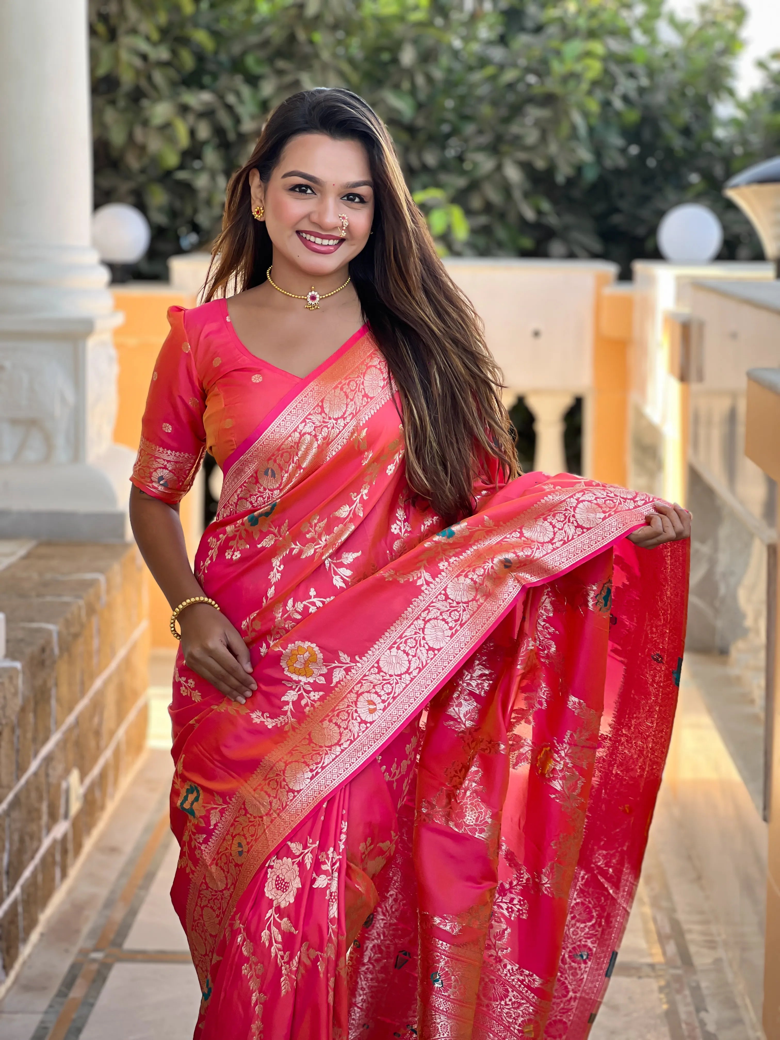 Soft Banarasi Silk Copper Zari Weaving Saree