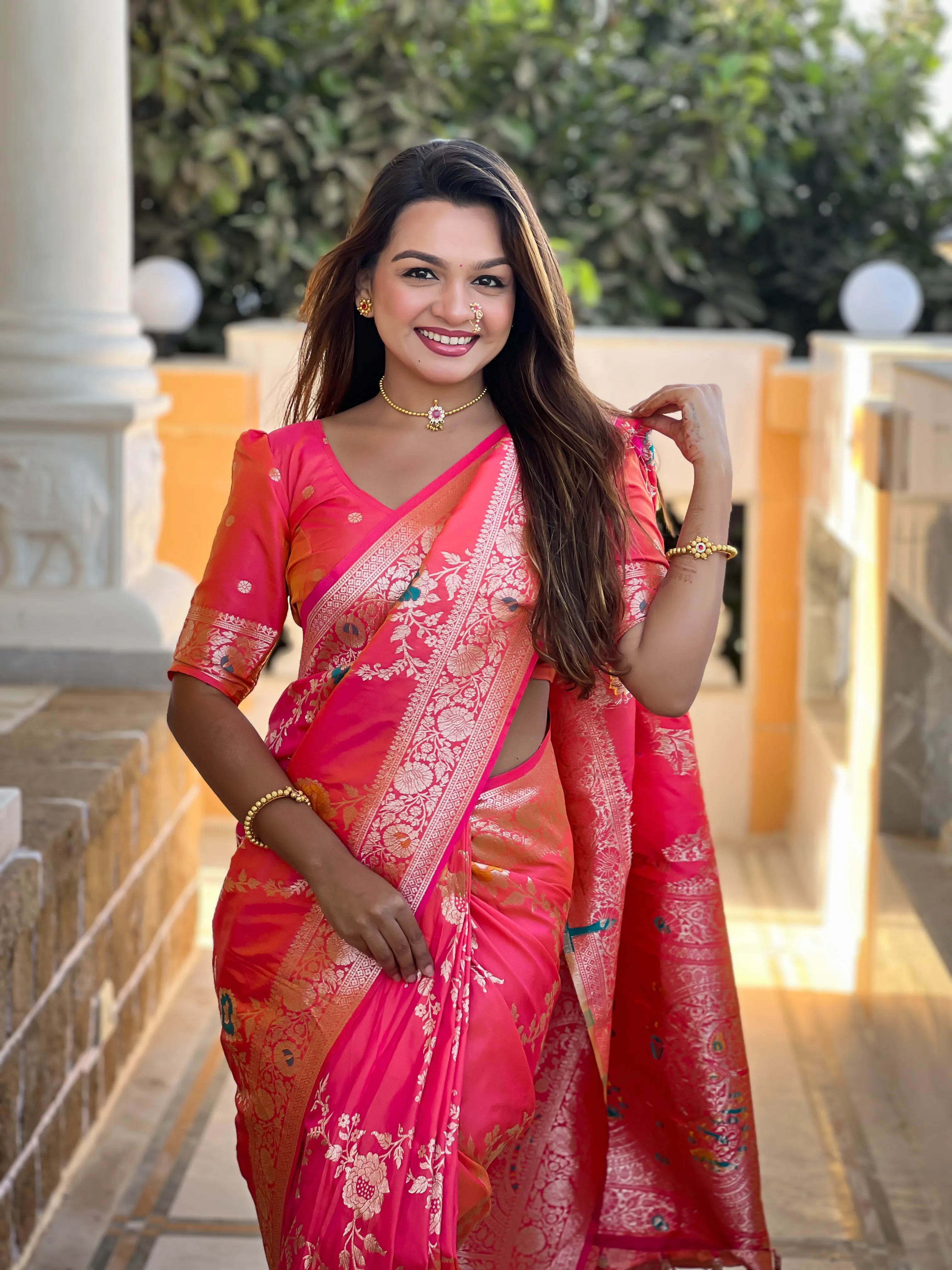 Soft Banarasi Silk Copper Zari Weaving Saree