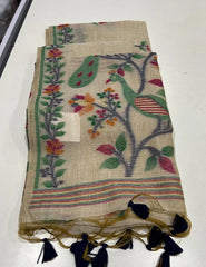 Soft Peacock Design Muga Cotton Saree