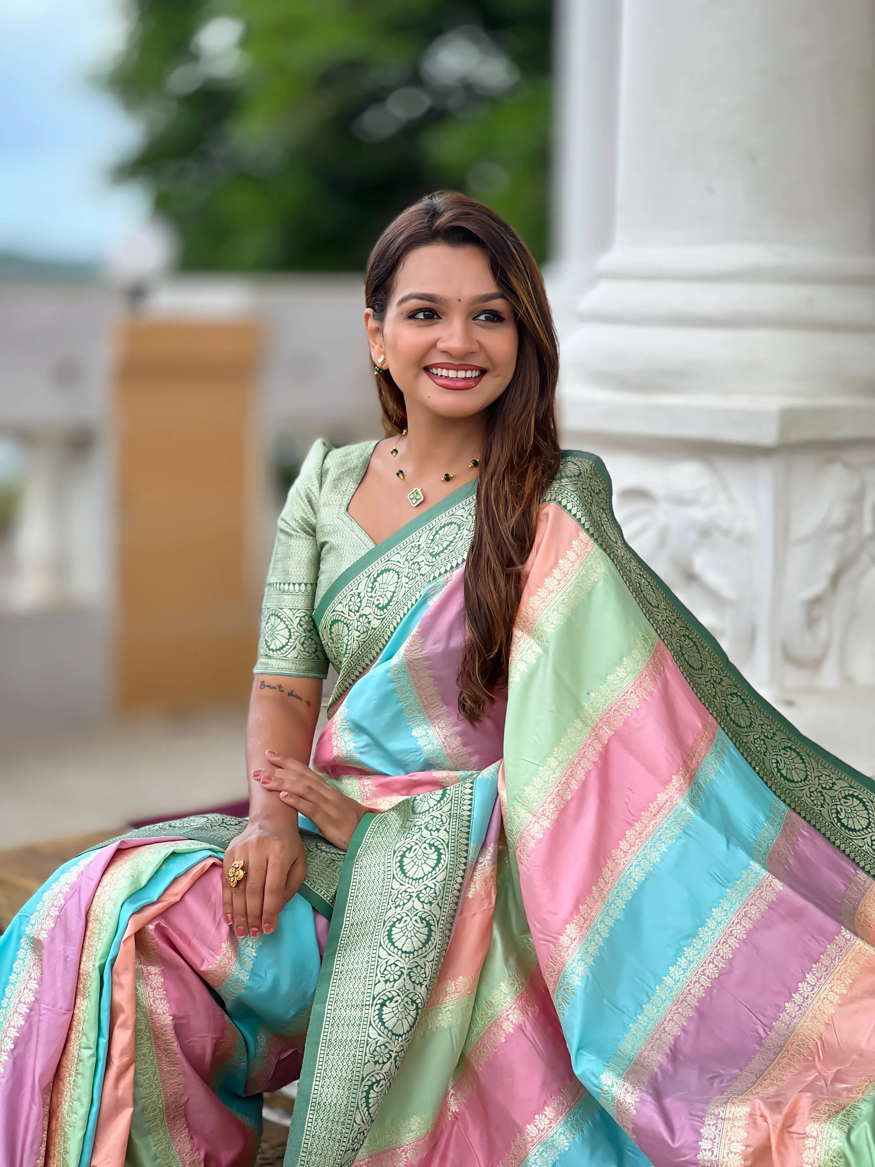 Soft Silk Banarasi Multicolor Design Saree