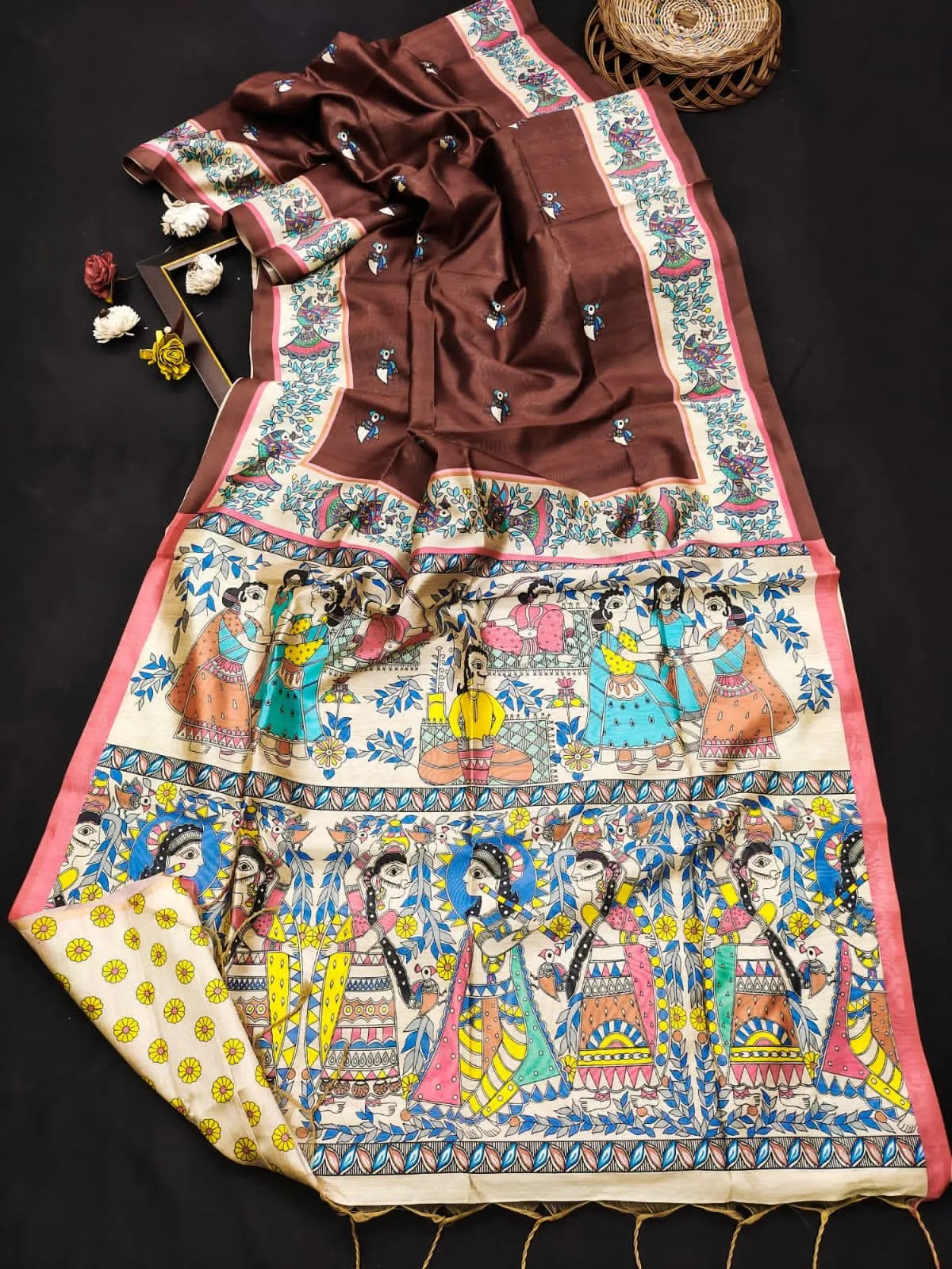 Soft Madhubani Silk Printed Kalamkari Saree