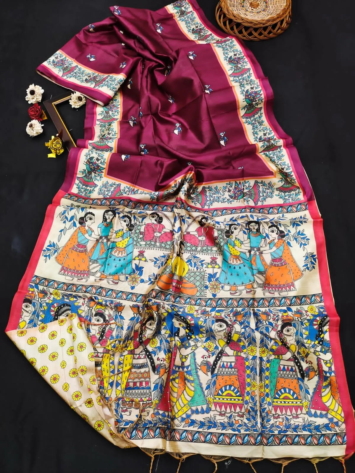 Soft Madhubani Silk Printed Kalamkari Saree