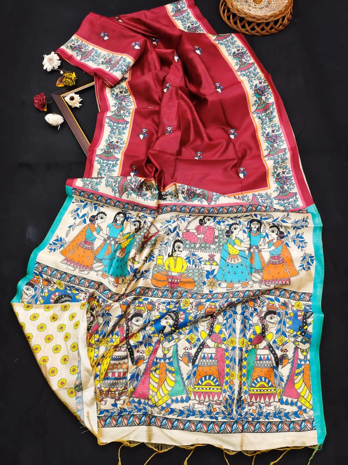 Soft Madhubani Silk Printed Kalamkari Saree