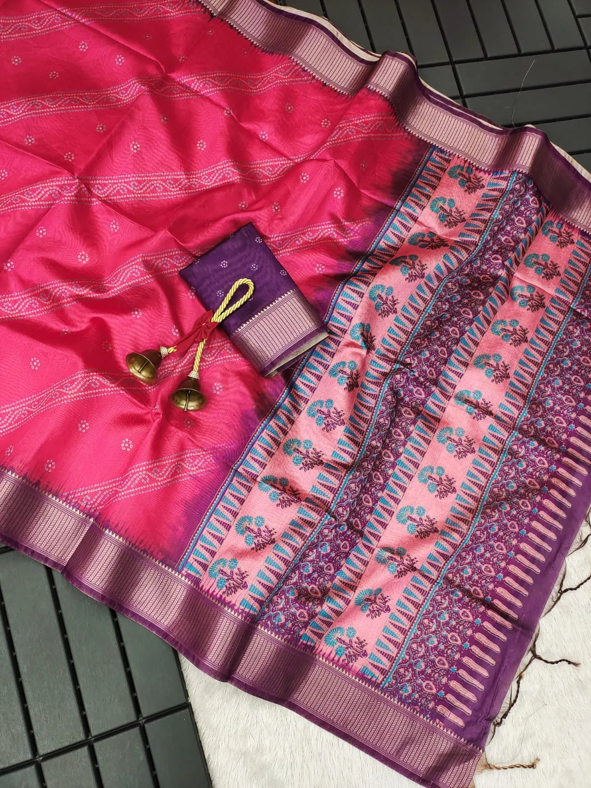 Premium Soft Desi Raw Silk Floral Printed Saree (Product Code: AS-846)