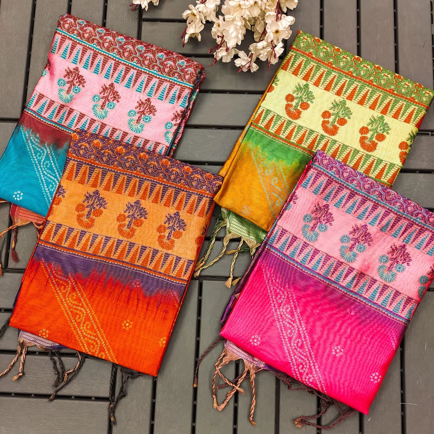 Premium Soft Desi Raw Silk Floral Printed Saree (Product Code: AS-846)