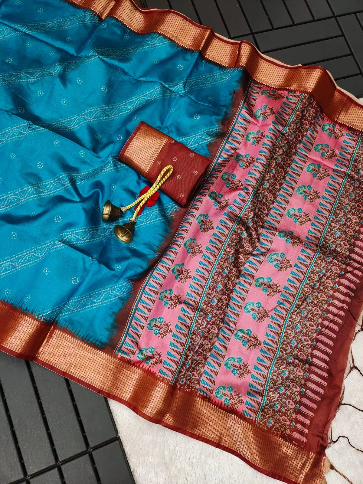 Premium Soft Desi Raw Silk Floral Printed Saree (Product Code: AS-846)
