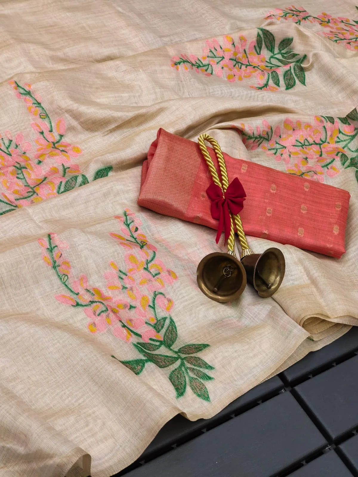 Premium Soft Muga Cotton Tree Design Saree