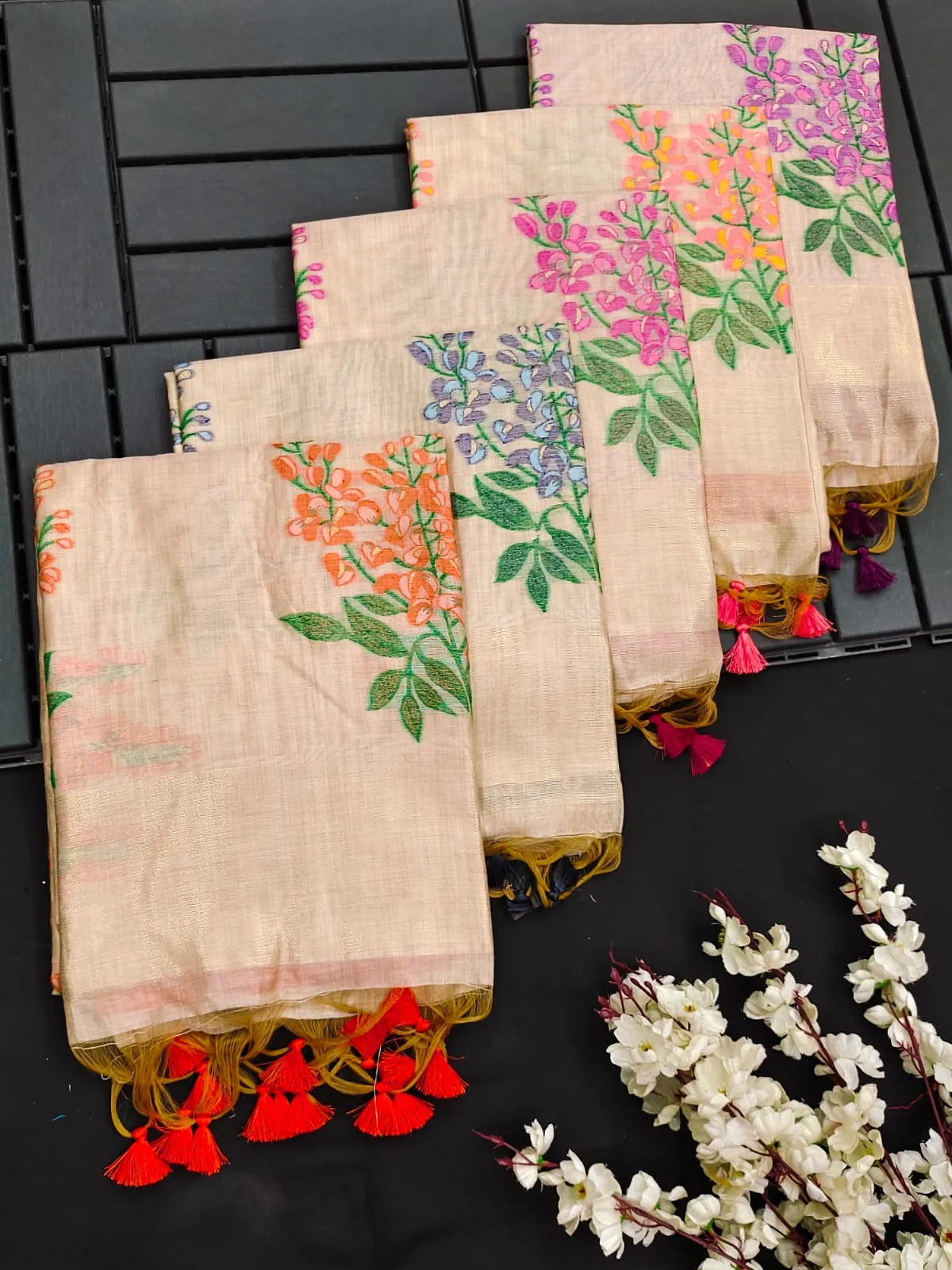 Premium Soft Muga Cotton Tree Design Saree