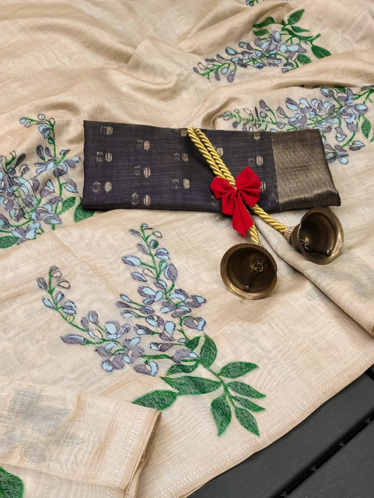 Premium Soft Muga Cotton Tree Design Saree