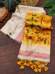 Premium Soft Muga Cotton Saree – Warli Pallu Style