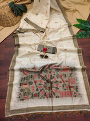Premium Soft Muga Cotton Saree – Warli Pallu Style