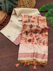 Premium Soft Muga Cotton Saree – Warli Pallu Style