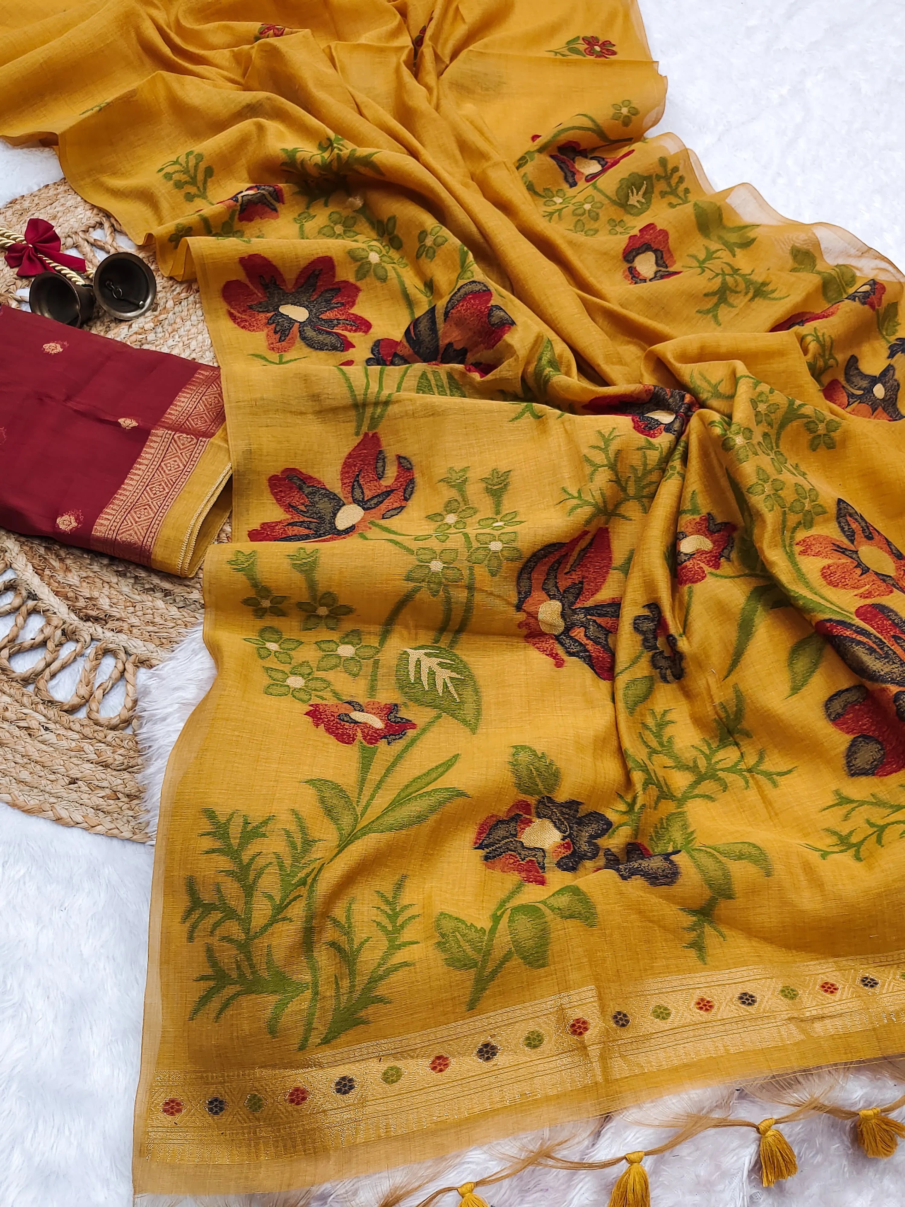 Muga Cotton Saree with Colorful Resham Weave