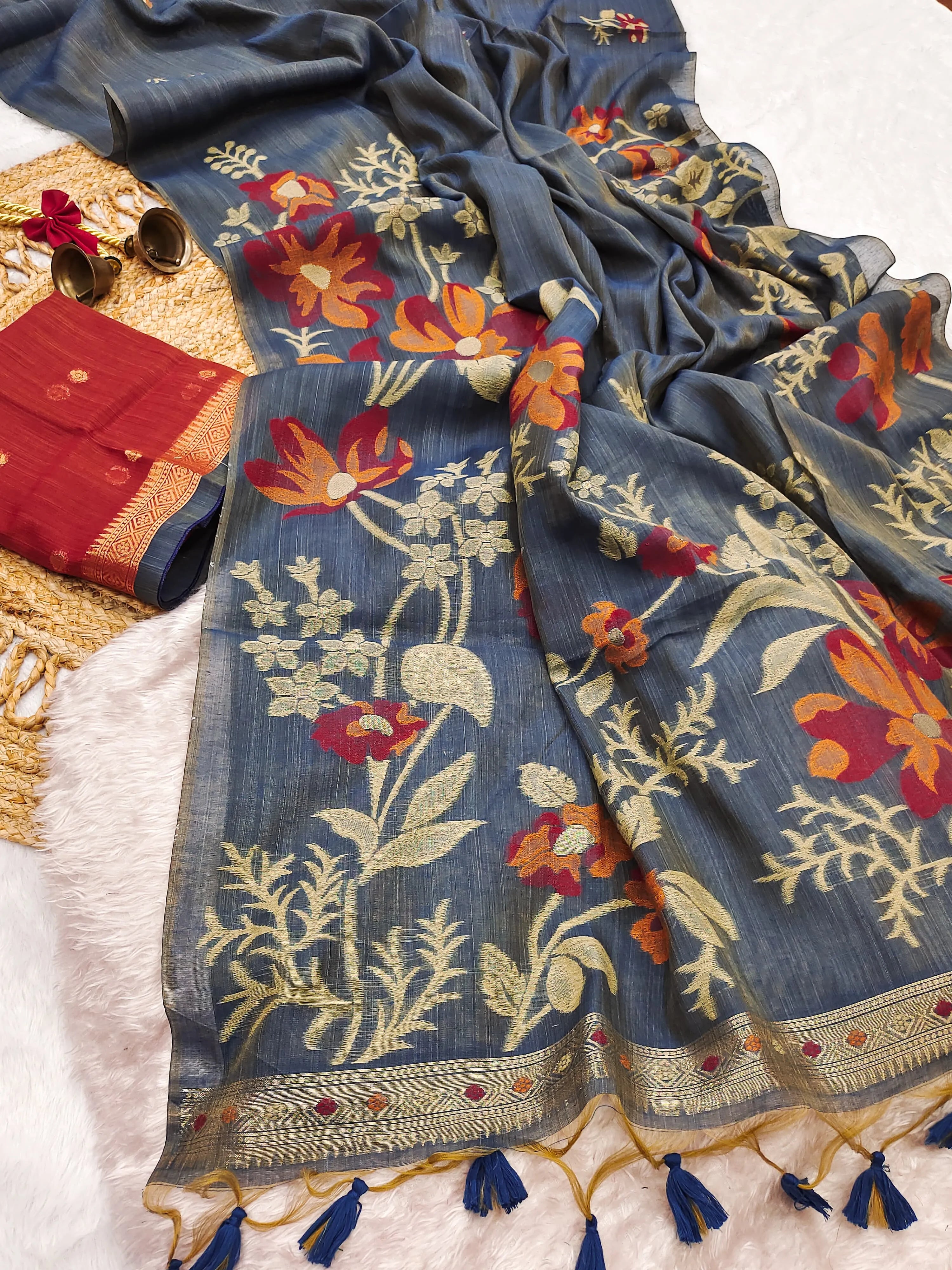 Muga Cotton Saree with Colorful Resham Weave