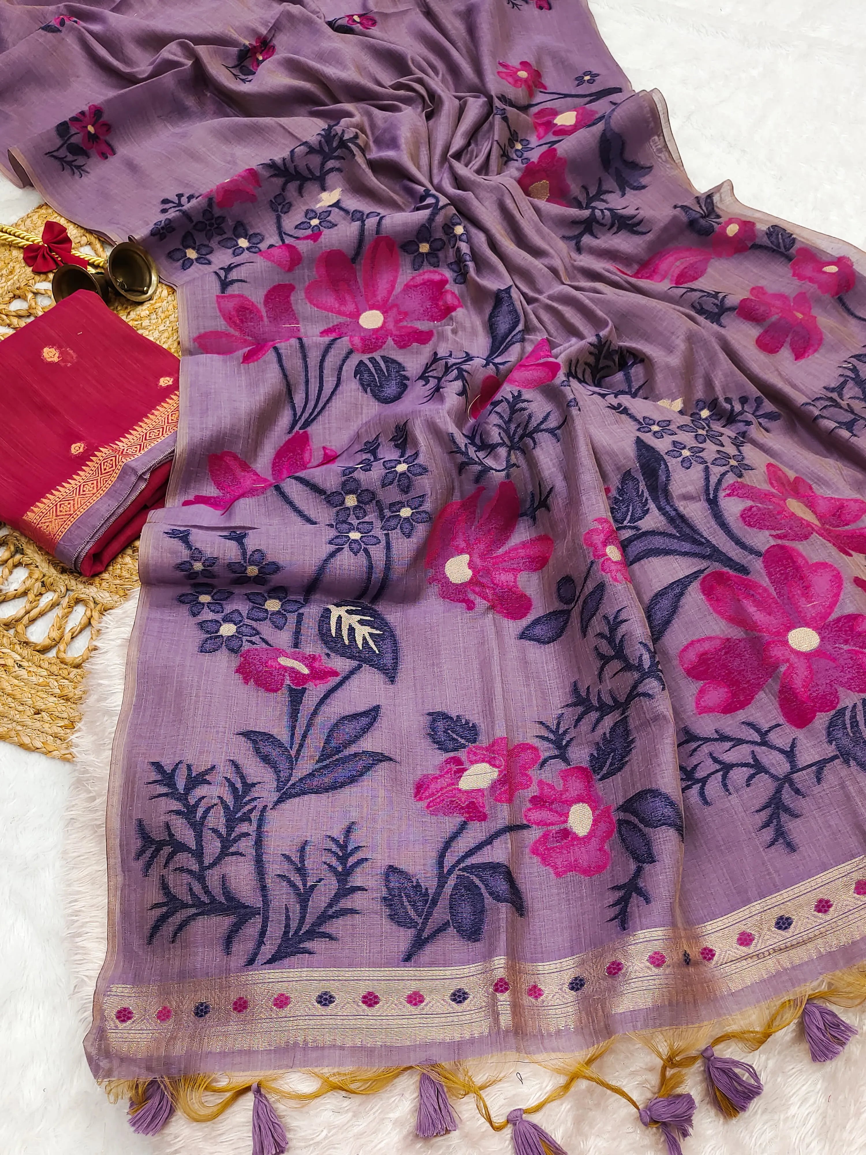 Muga Cotton Saree with Colorful Resham Weave
