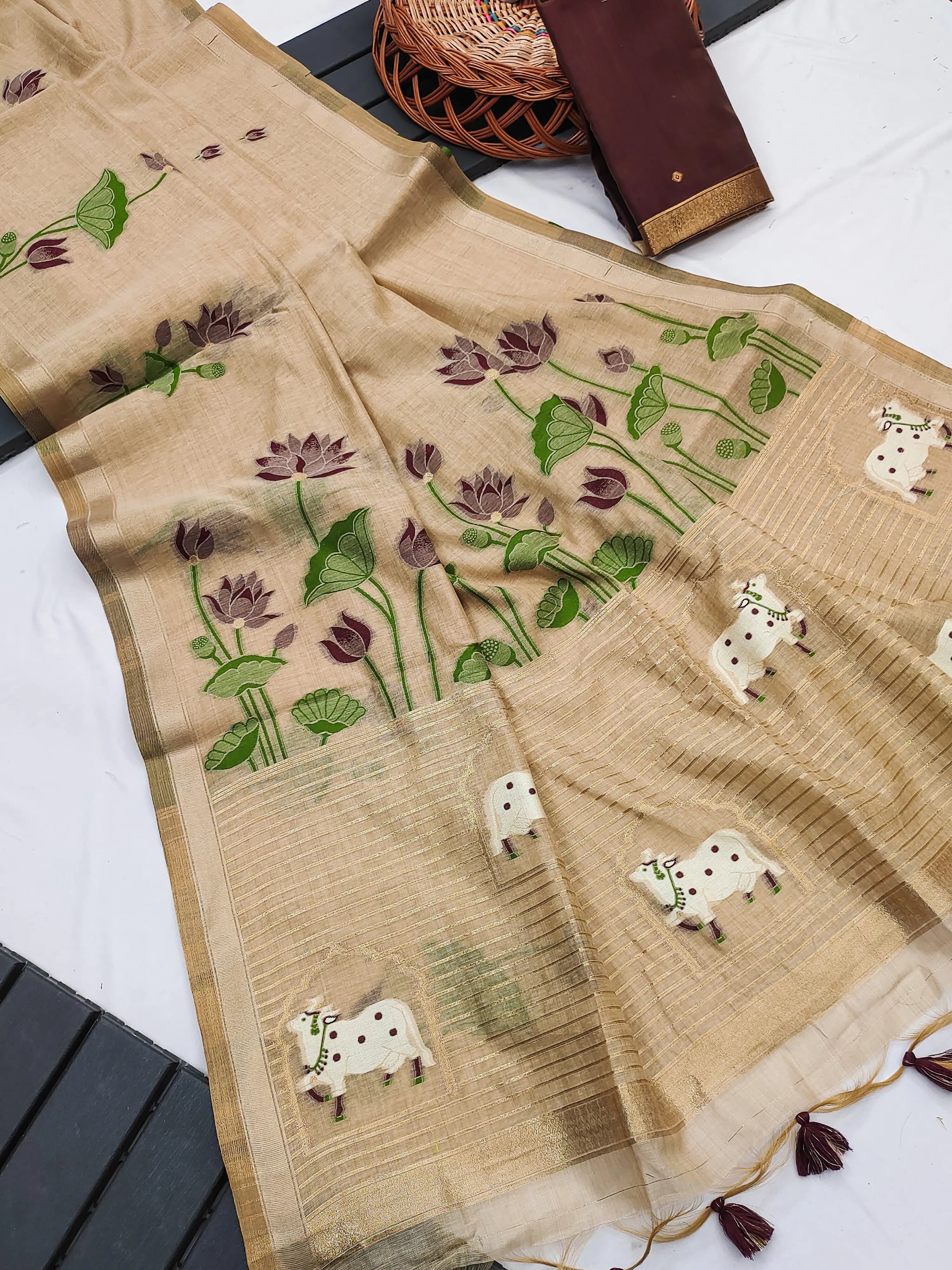 Premium Soft Muga Cotton Pichwai Saree