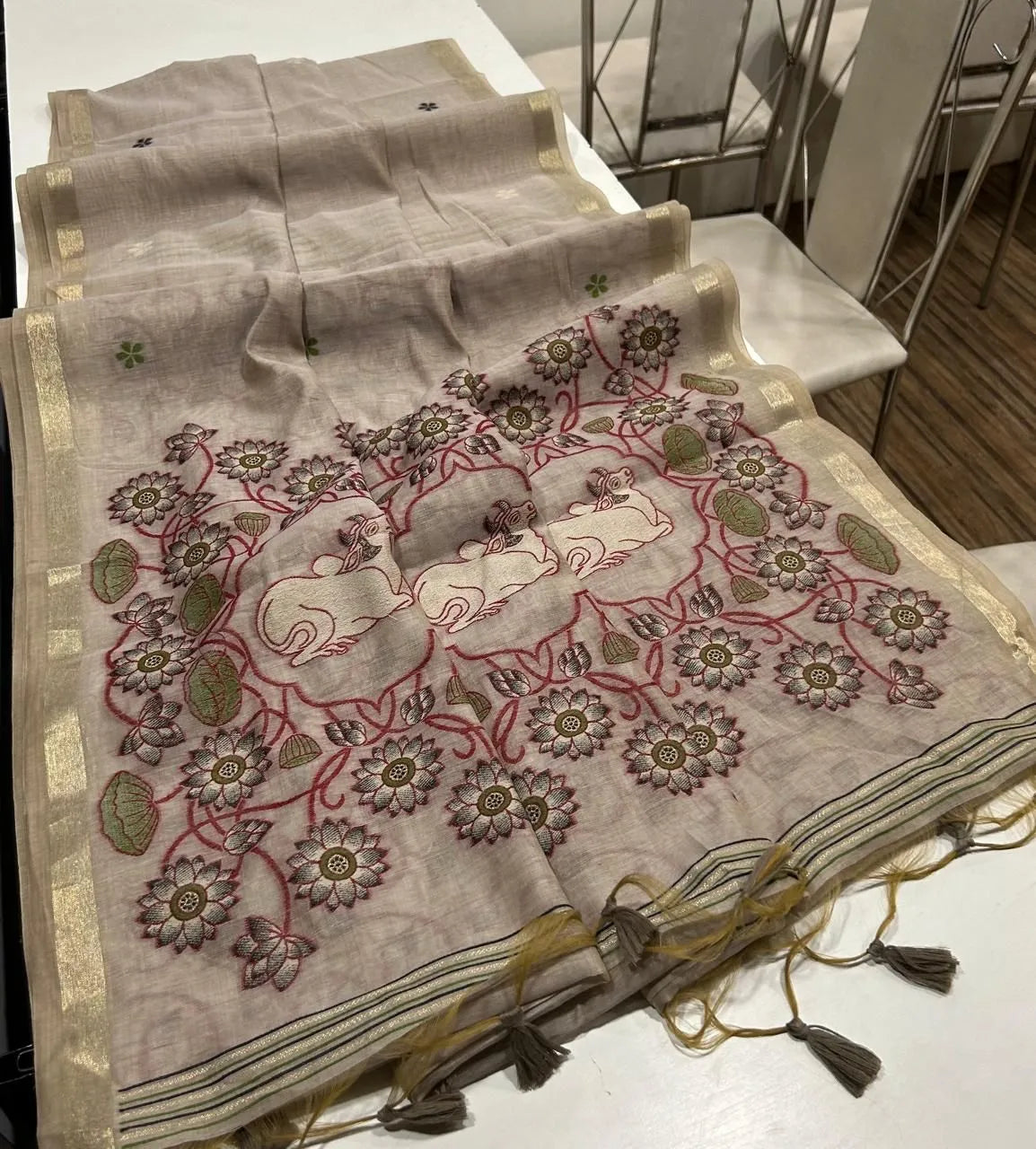 Soft Muga Cotton Colorful Pallu Saree