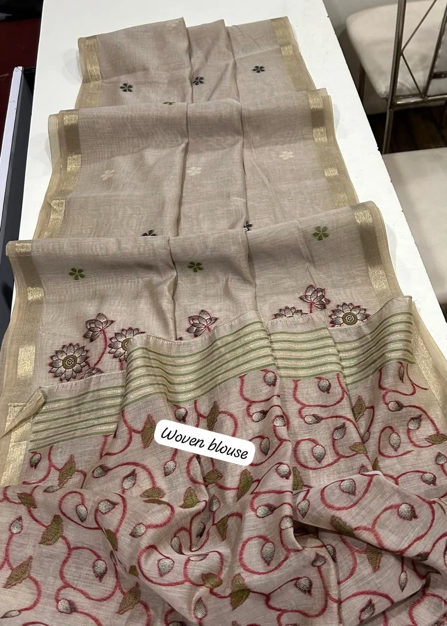 Soft Muga Cotton Colorful Pallu Saree