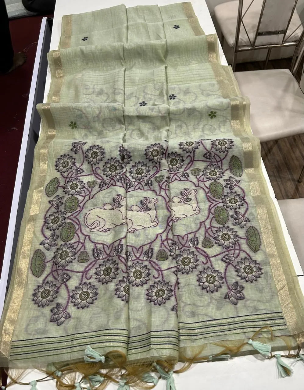 Soft Muga Cotton Colorful Pallu Saree