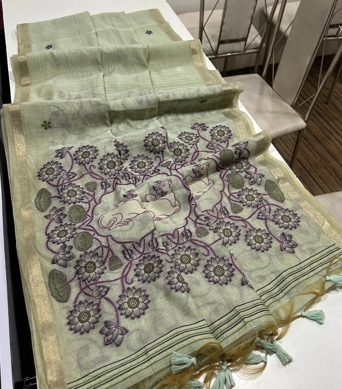 Soft Muga Cotton Colorful Pallu Saree