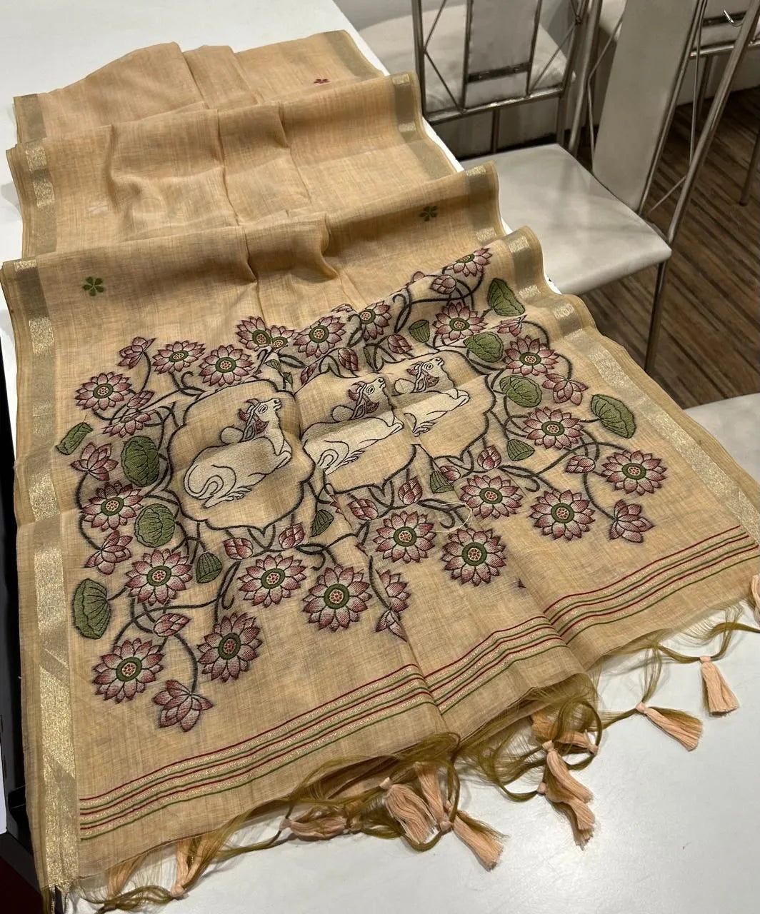 Soft Muga Cotton Colorful Pallu Saree