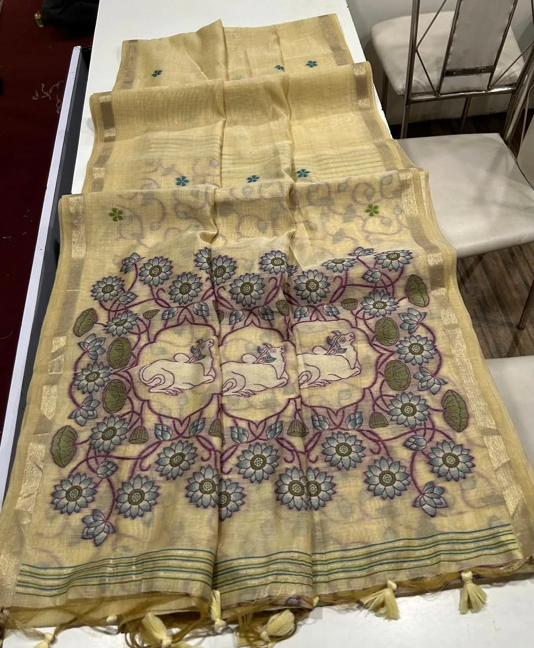 Soft Muga Cotton Colorful Pallu Saree