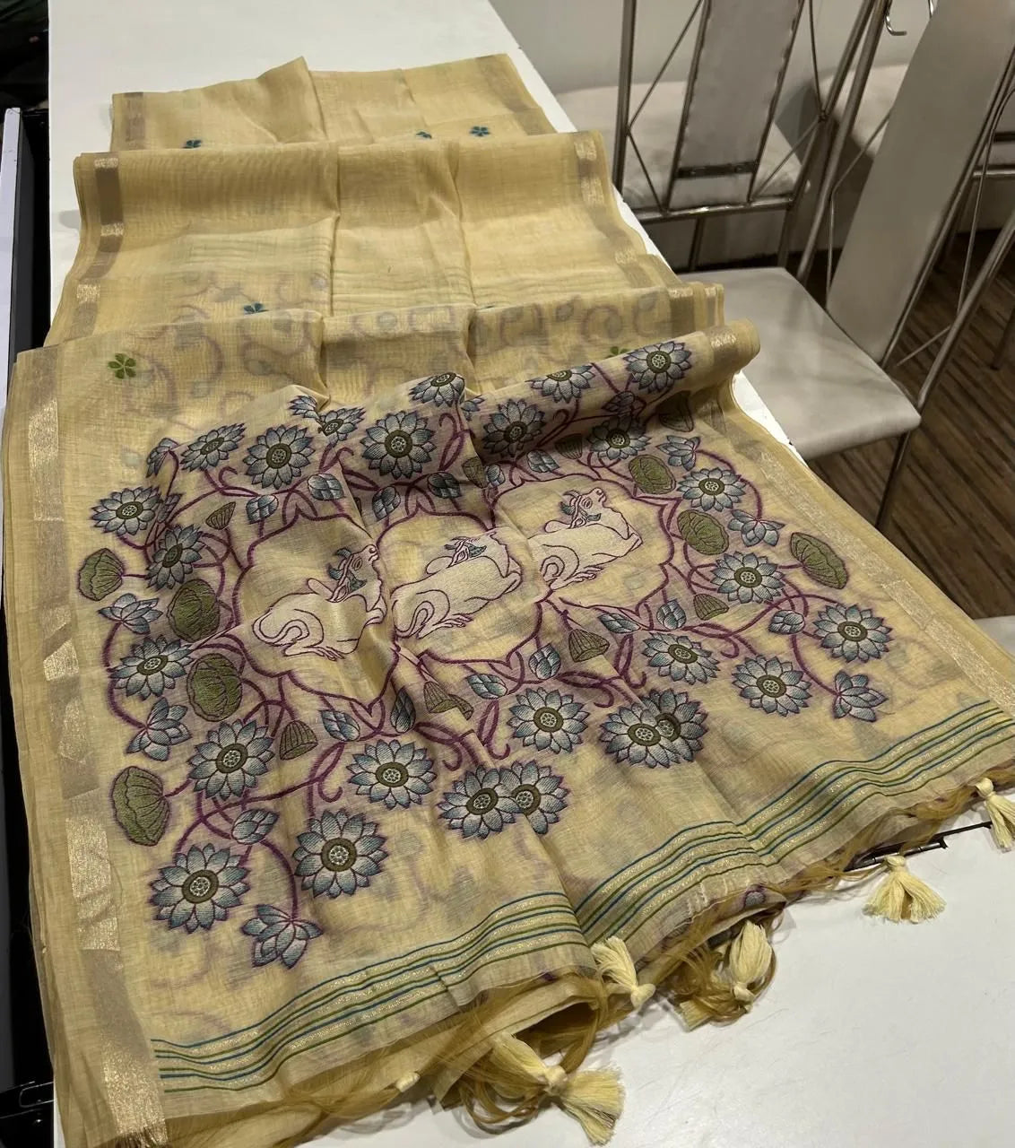 Soft Muga Cotton Colorful Pallu Saree