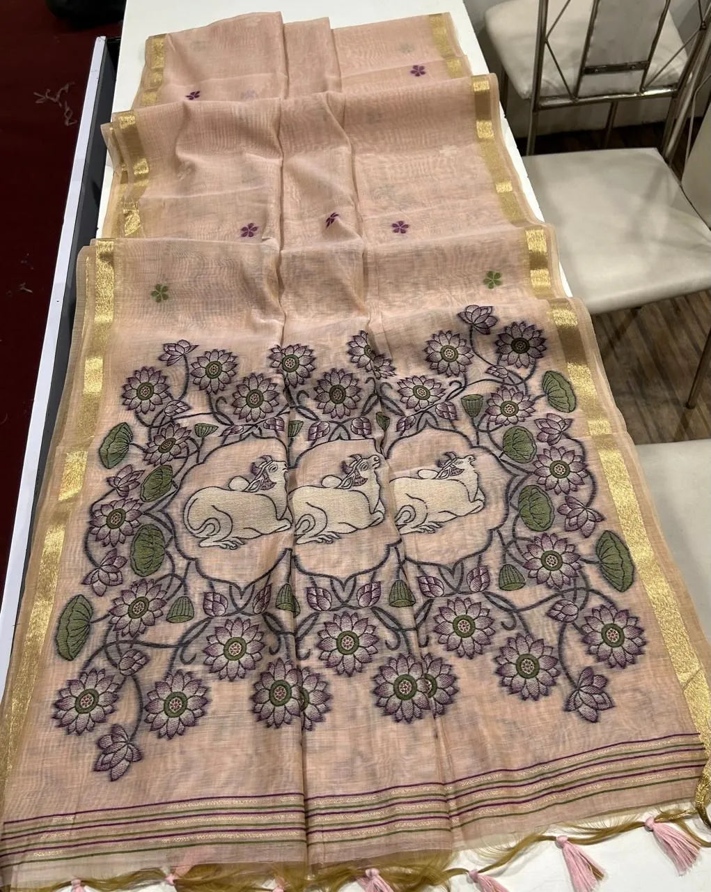 Soft Muga Cotton Colorful Pallu Saree