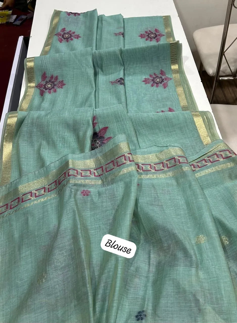Classic Floral Paithani Type Muga Cotton Saree