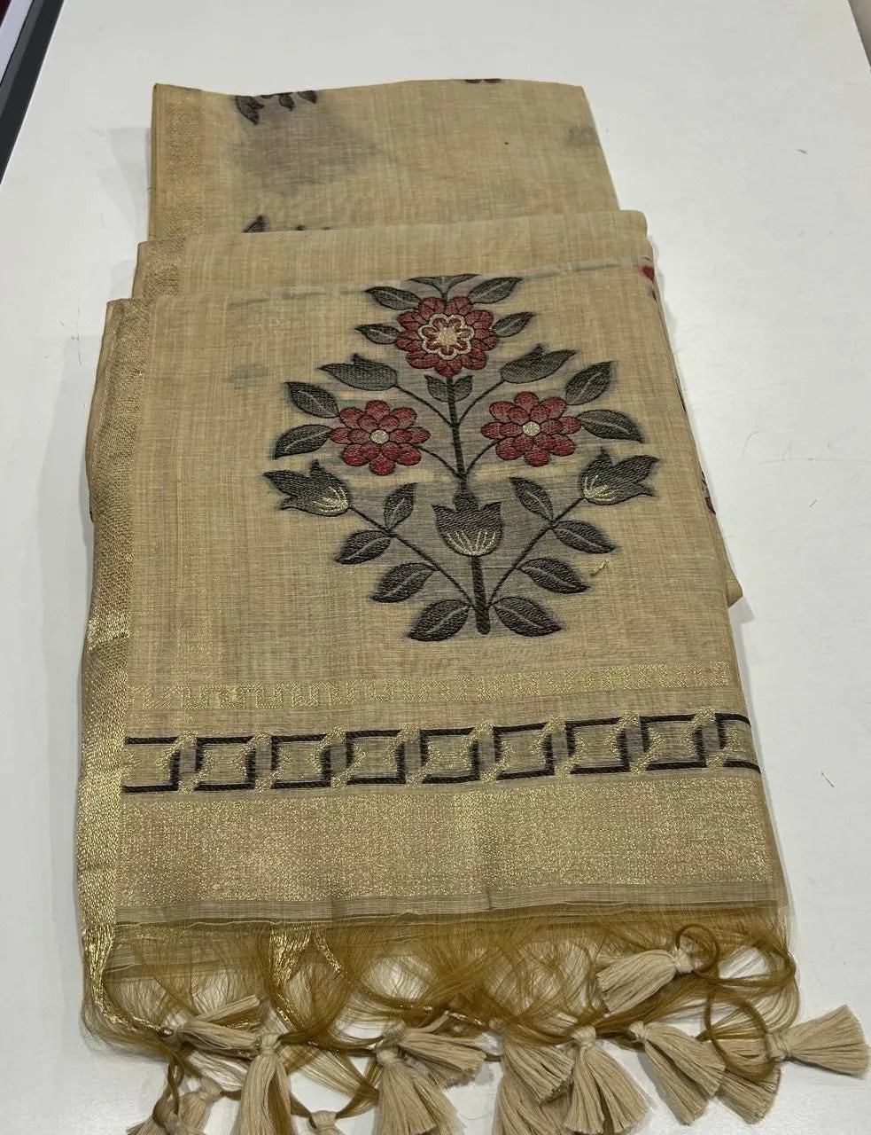 Classic Floral Paithani Type Muga Cotton Saree